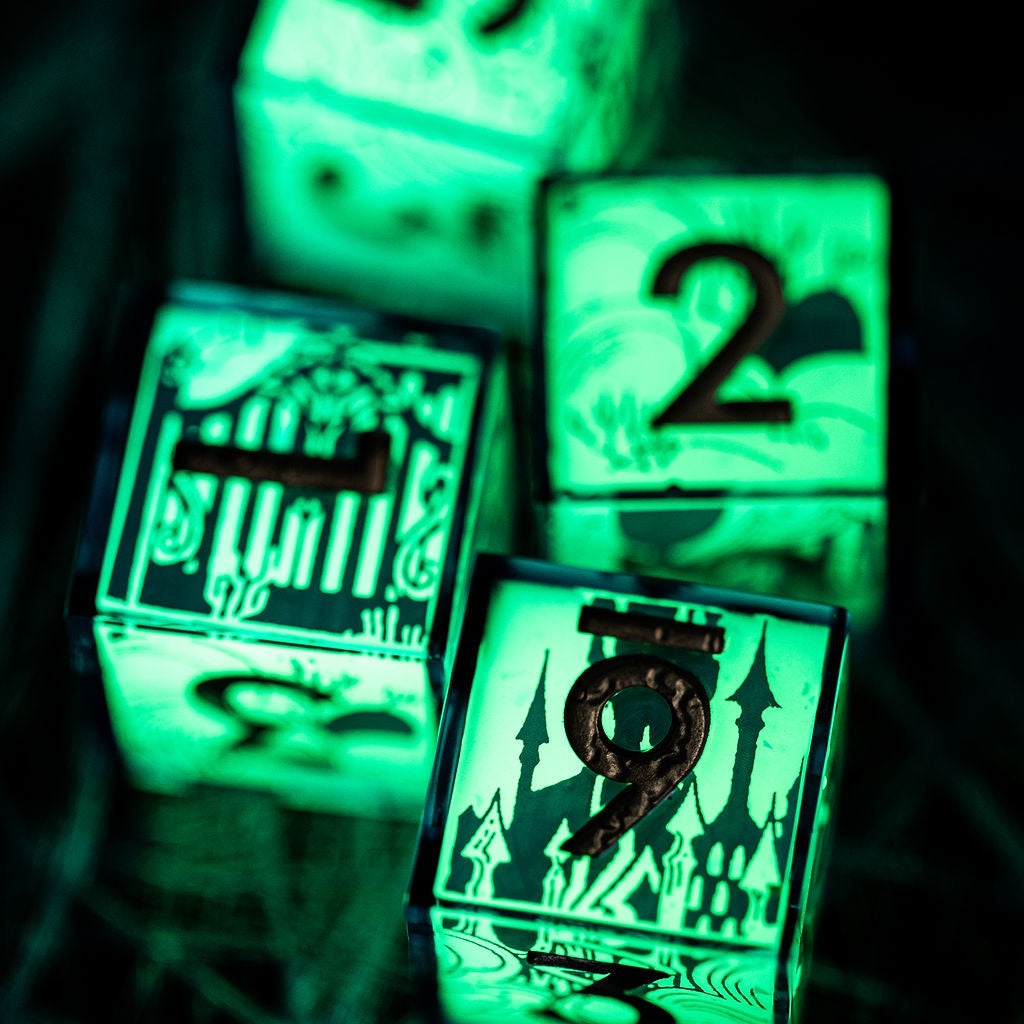 Haunted Landscapes 4-Piece Glow in the Dark Iconic D6 Dice Set - Dispel Dice - Premium DnD Dice & Accessories # #