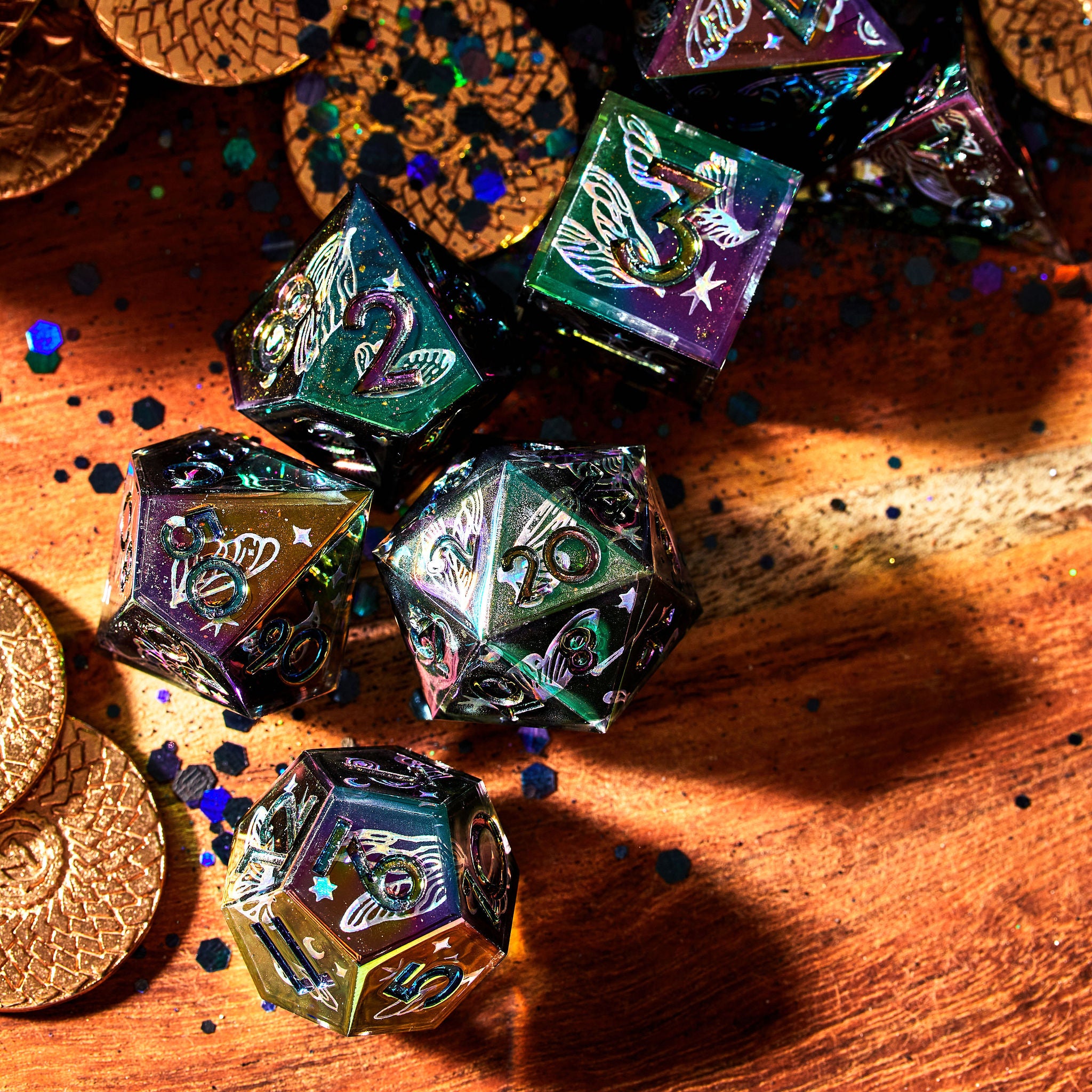 Extinct Decorum 7-Piece Iconic Iridescent Set - Dispel Dice - Premium DnD Dice & Accessories # #
