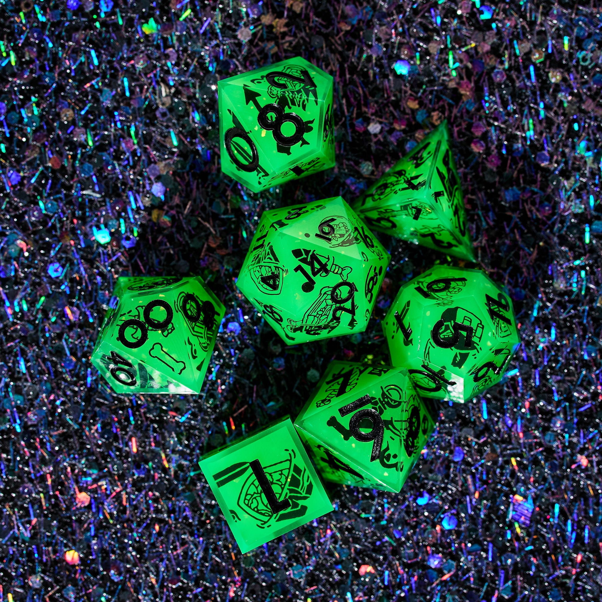 Death By Ooze 7-Piece Iconic Glow in the Dark Dice Set - Dispel Dice - Premium DnD Dice & Accessories # #