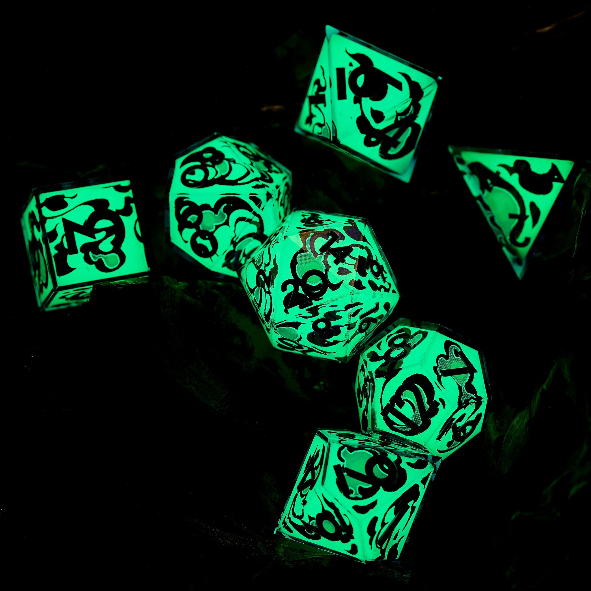 Death By Ooze 7-Piece Iconic Glow in the Dark Dice Set - Dispel Dice - Premium DnD Dice & Accessories # #