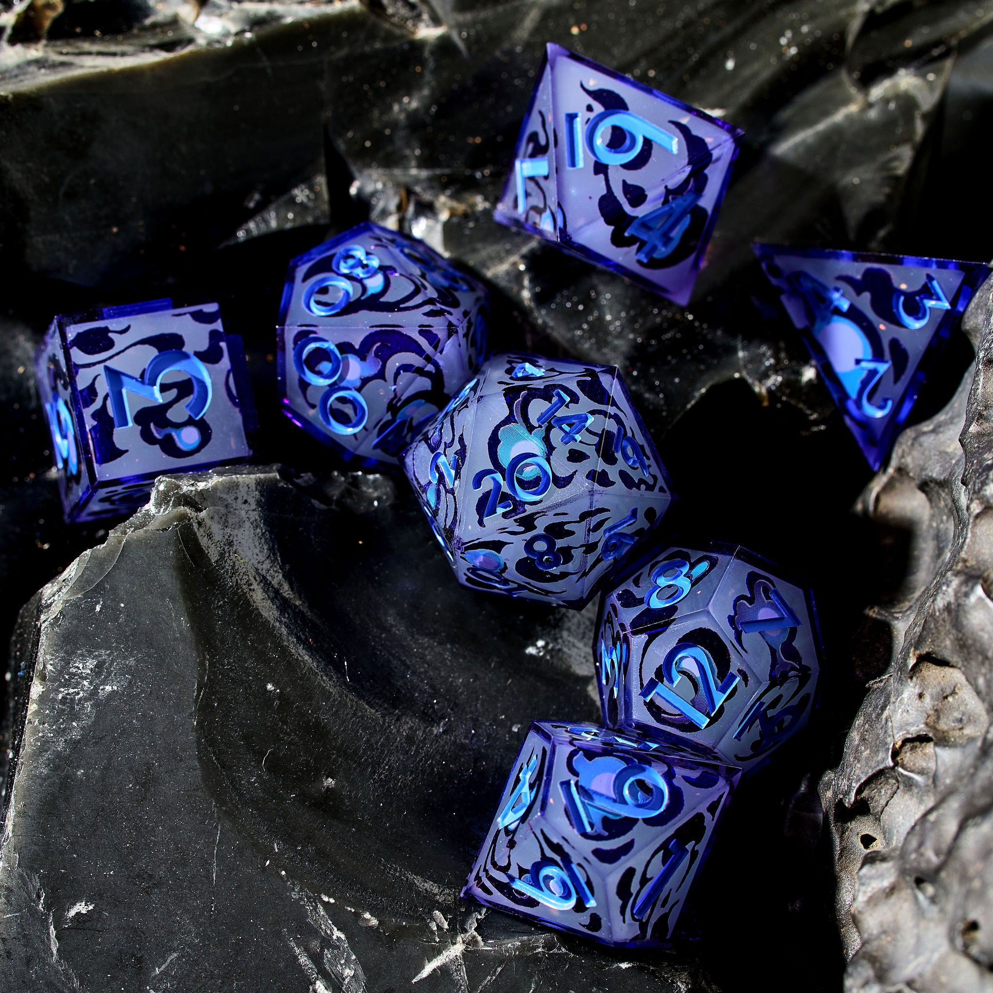 Will-O-Wisps 7-Piece Glow-in-the-Dark Iconic Dice Set - Dispel Dice - Premium DnD Dice & Accessories # #