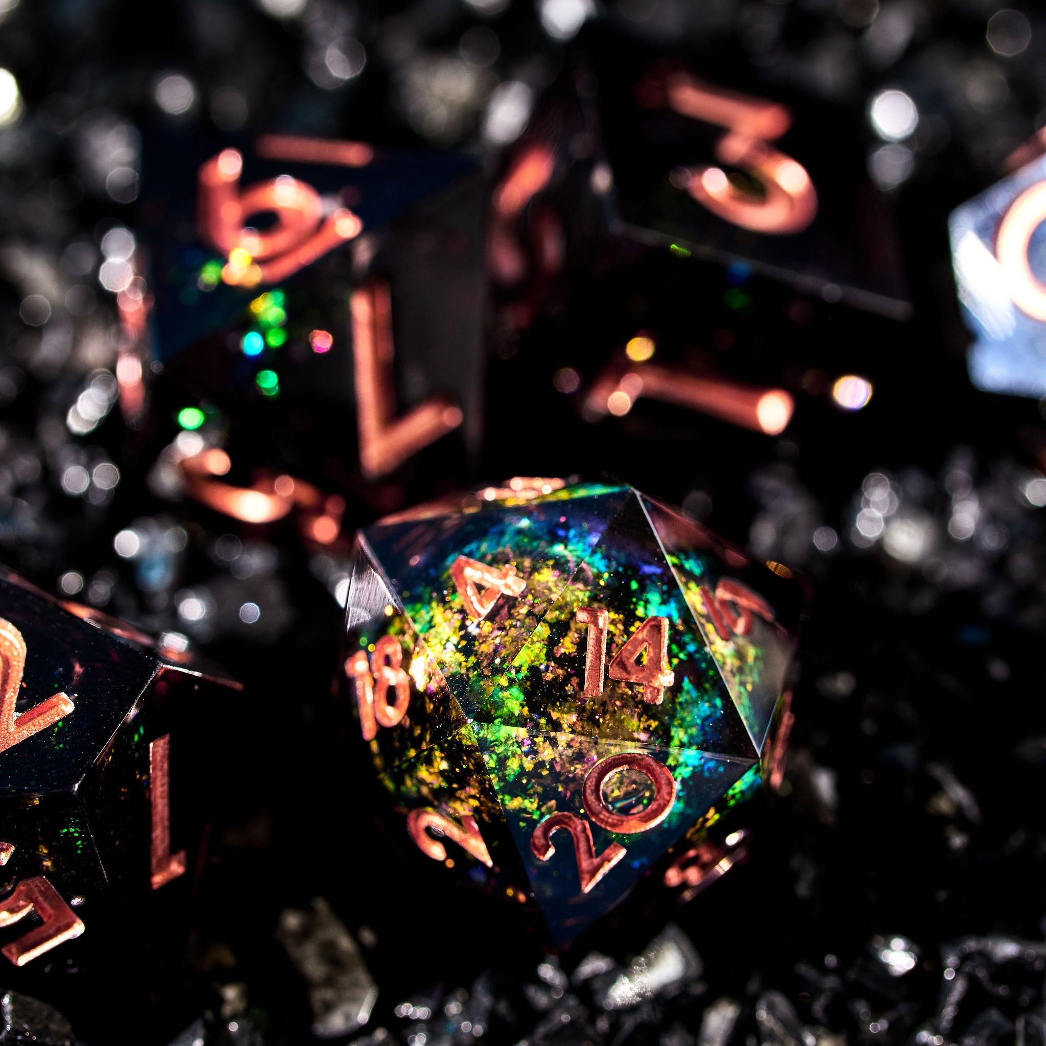 Midnight Dance 7-Piece Liquid Core Dice Set - Dispel Dice - Premium DnD Dice & Accessories # #