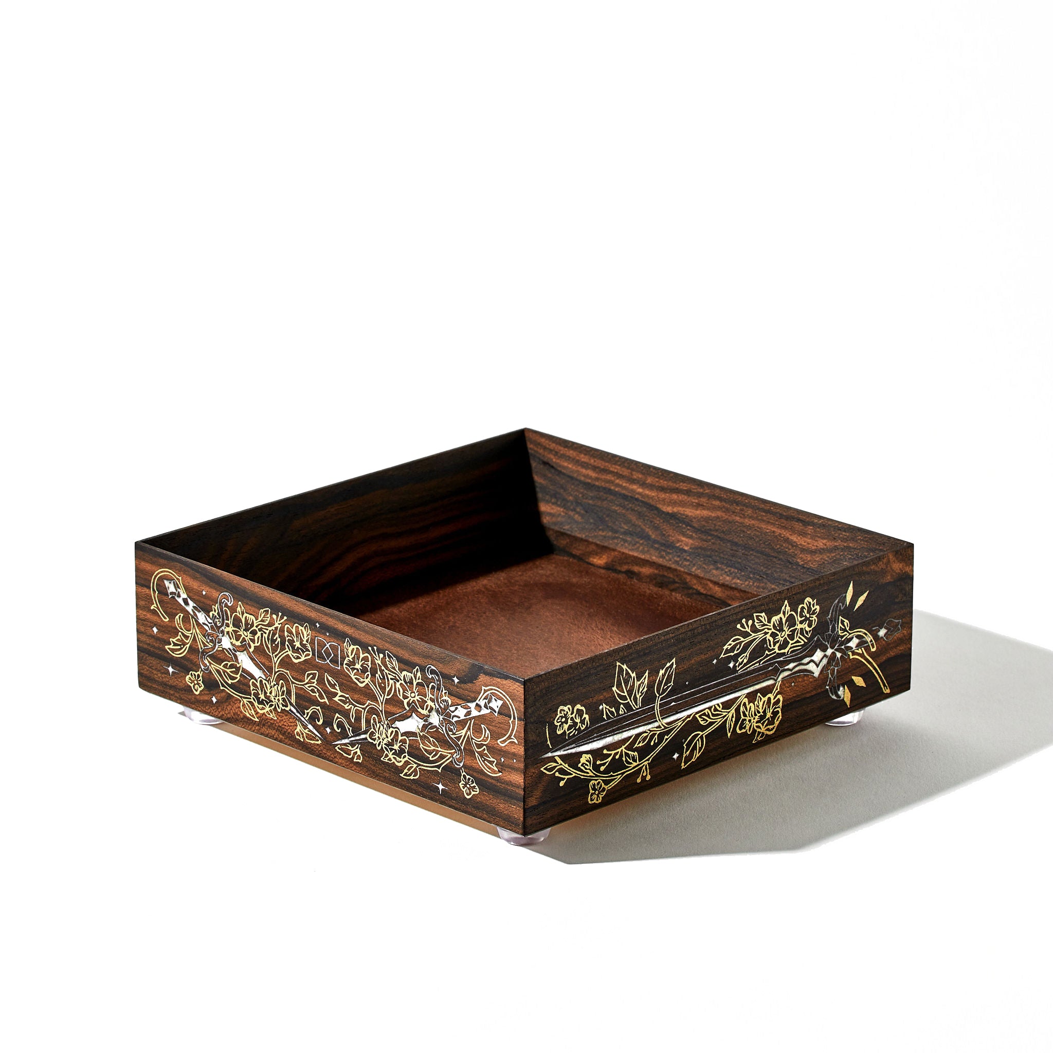 Dispel Dice x LaserOx "Swords & Roses" Dice Tray in Ziricote Wood