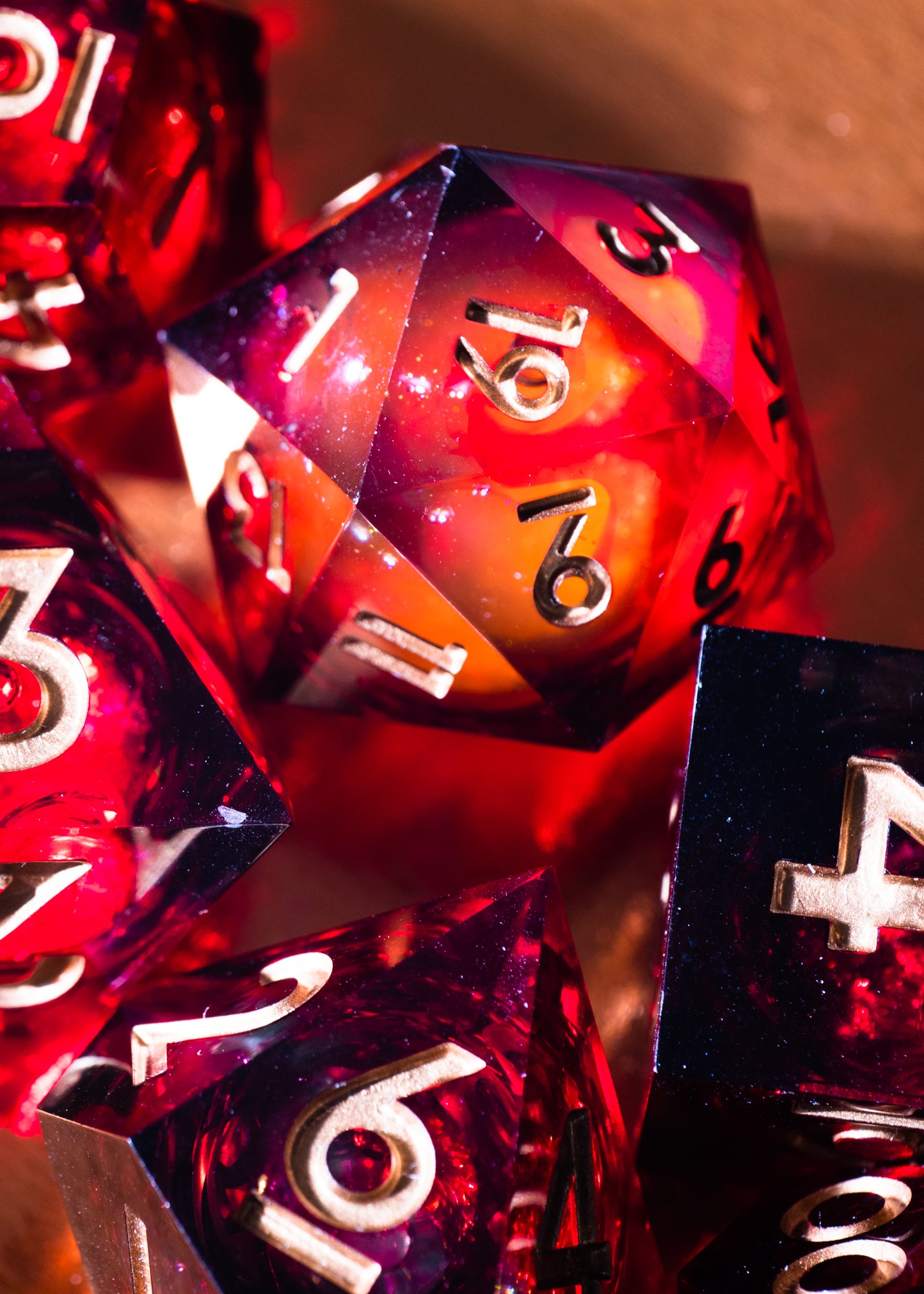 Messmer's Flame 7-Piece Liquid Core Dice Set - Dispel Dice - Premium DnD Dice & Accessories # #