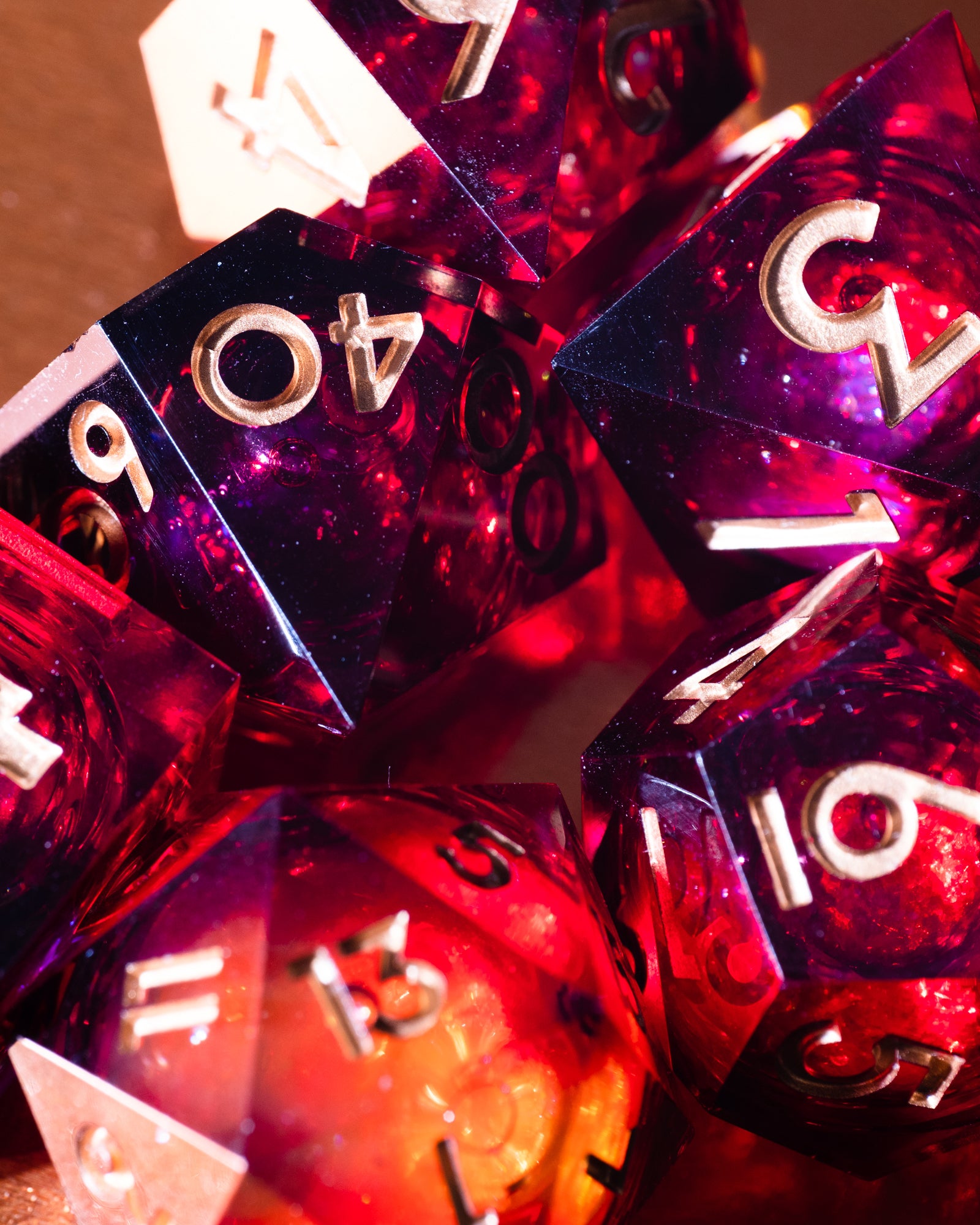 Messmer's Flame 7-Piece Liquid Core Dice Set - Dispel Dice - Premium DnD Dice & Accessories # #