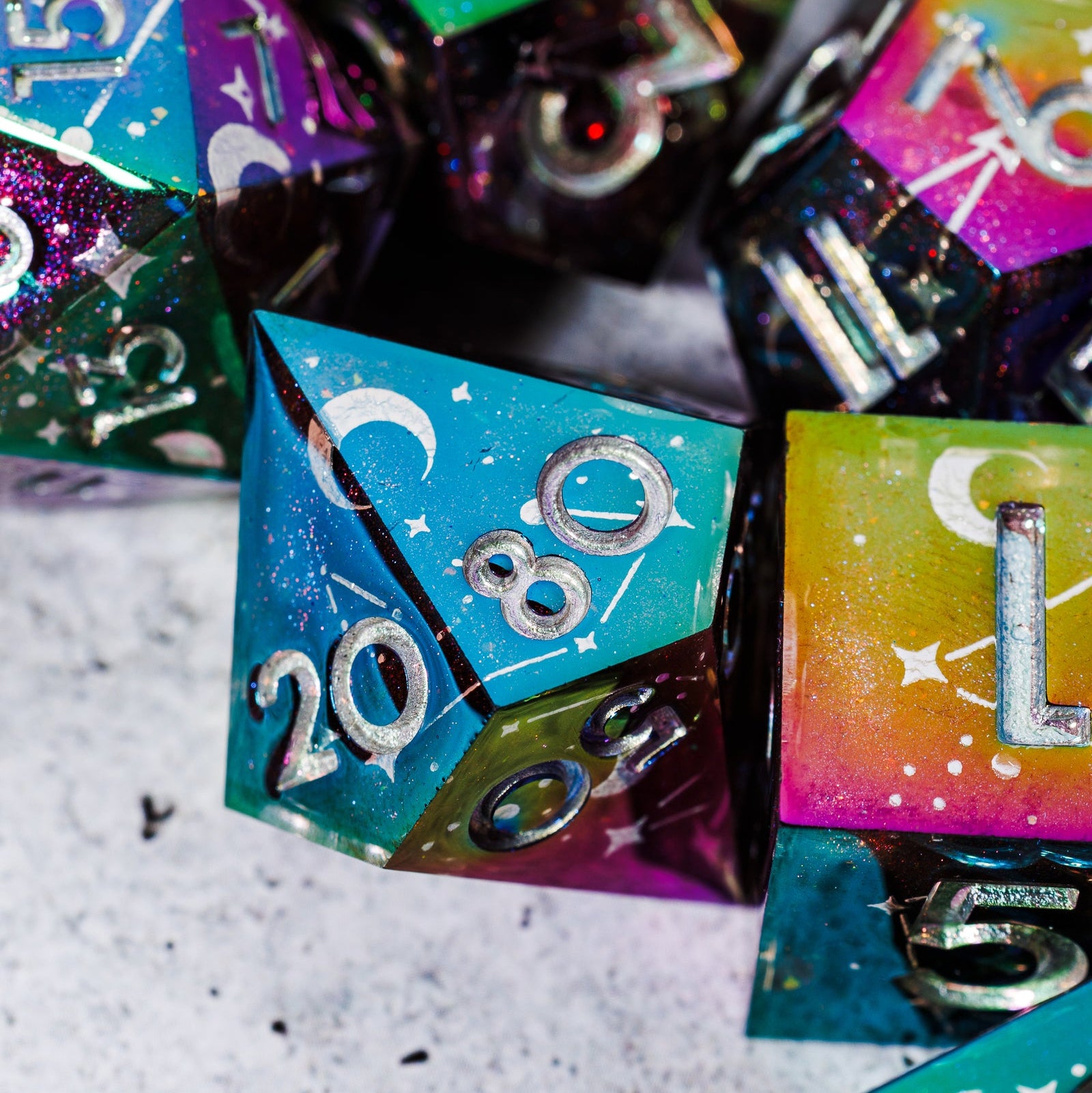 Celestial Sphere 7-Piece Iridescent Dice Set - Dispel Dice - Premium DnD Dice & Accessories # #
