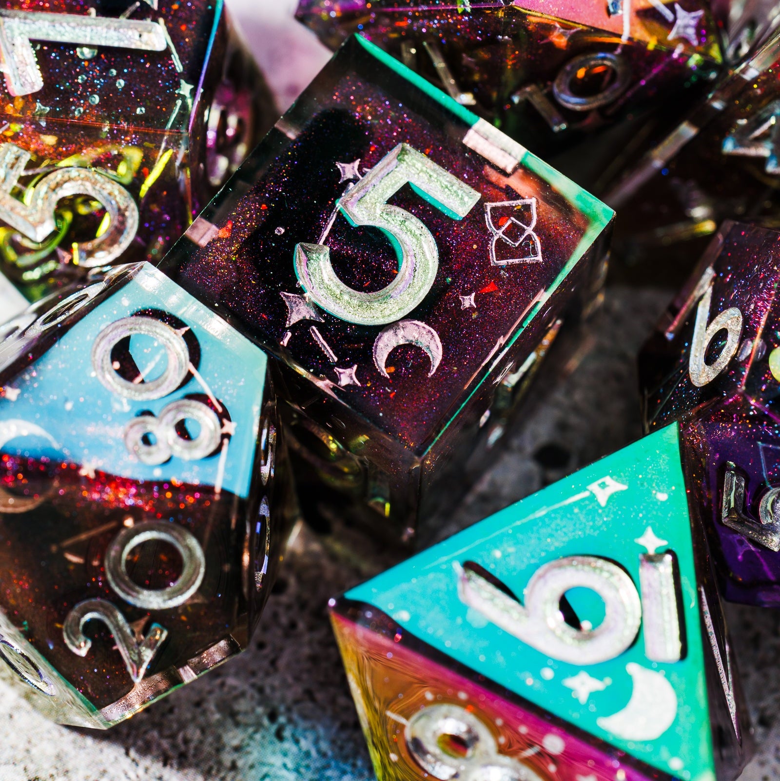 Celestial Sphere 7-Piece Iridescent Dice Set - Dispel Dice - Premium DnD Dice & Accessories # #