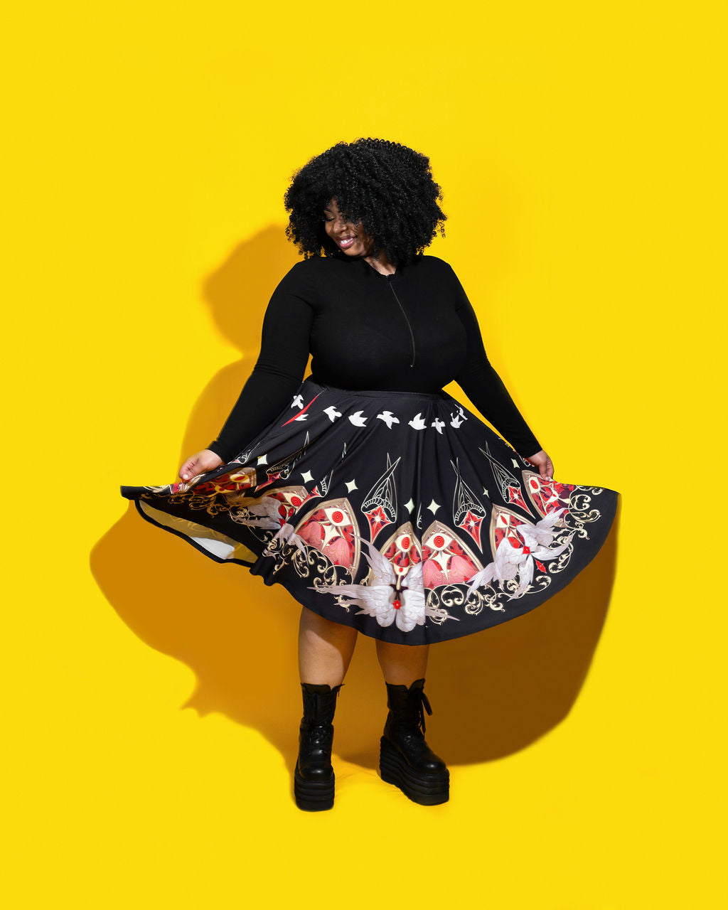 COLLAB: Dispel Dice Be Not Afraid Midi Skirt