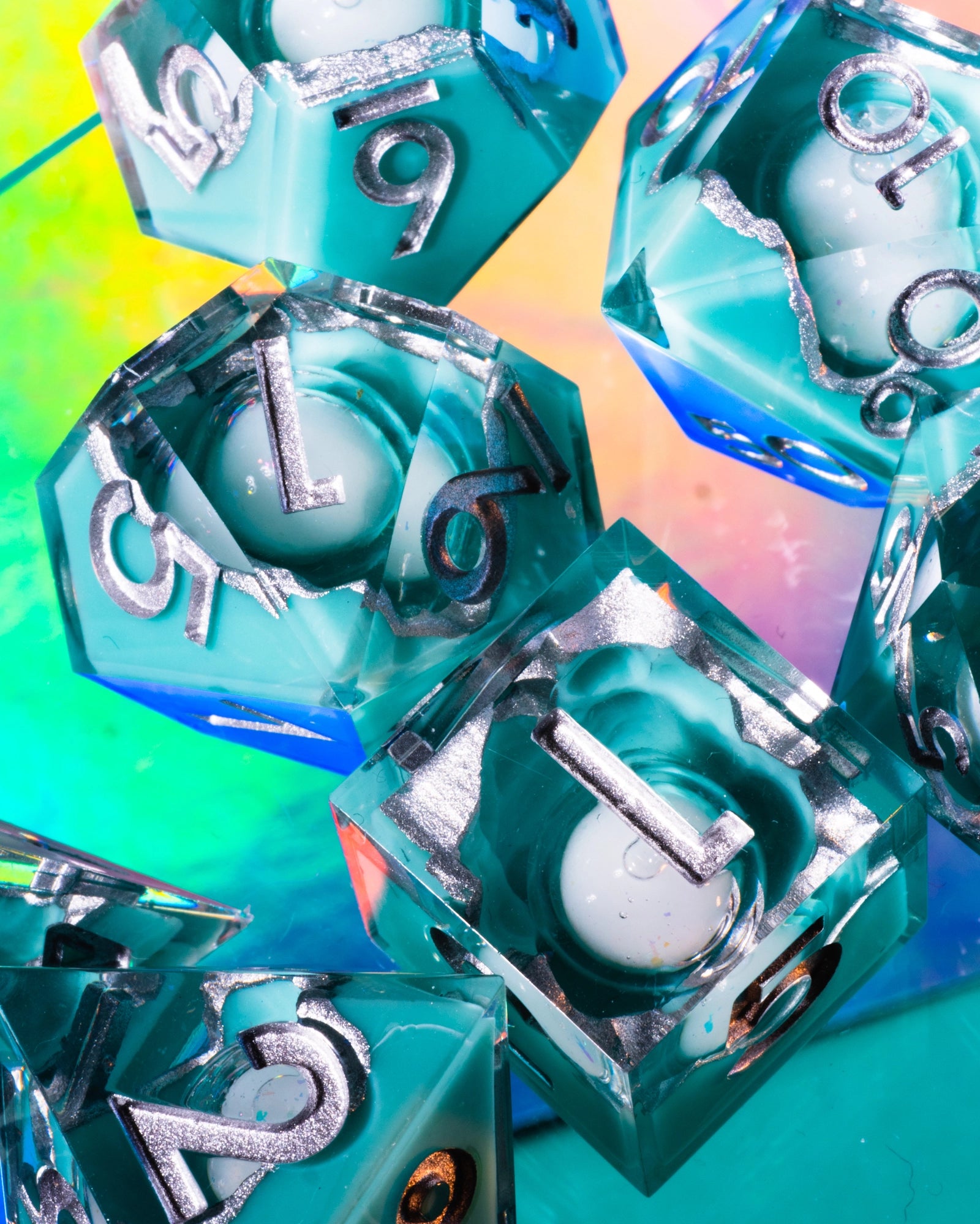 Crystal Cove 7-Piece Liquid Core Dice Set - Dispel Dice - Premium DnD Dice & Accessories # #