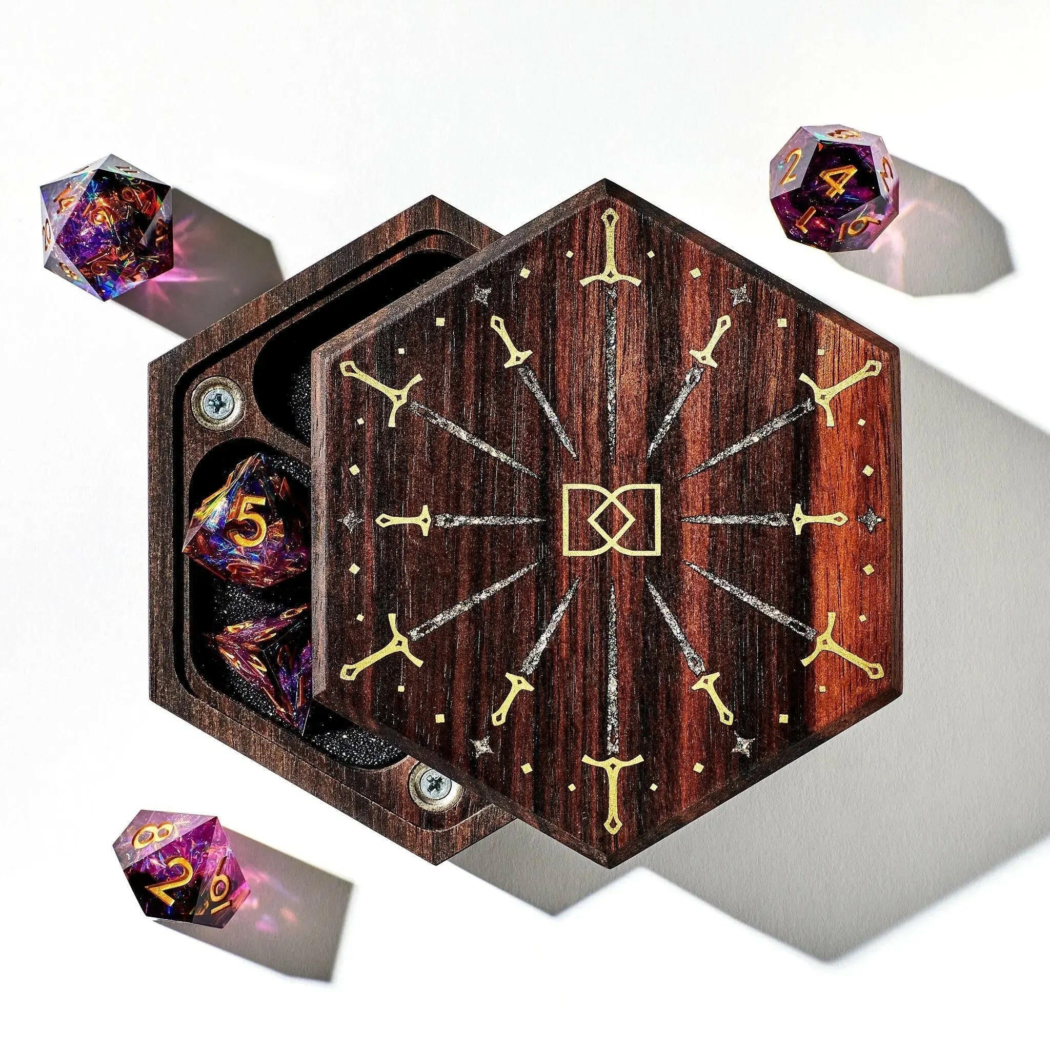 Daggers Tabletop Dice Vault in Macassar Ebony by Wyrmwood x Dispel - Dispel Dice - Premium DnD Dice & Accessories