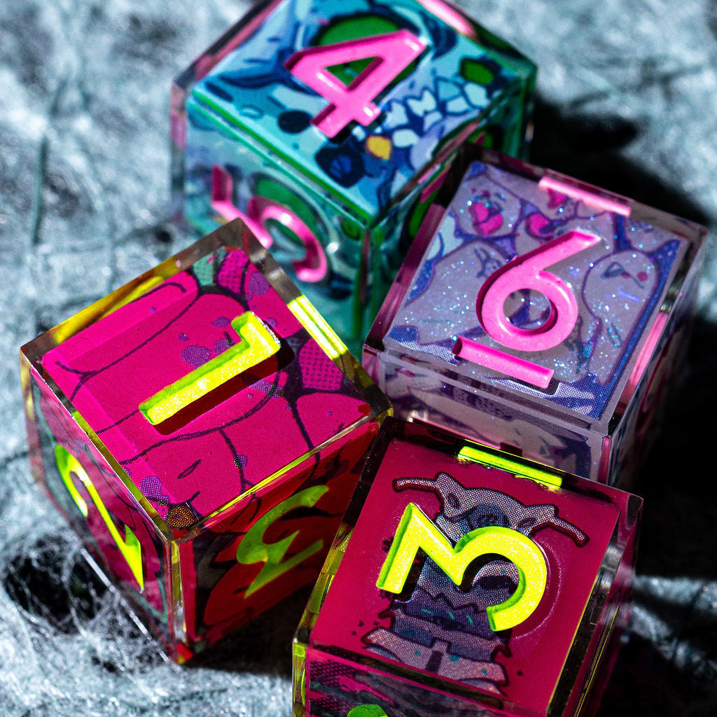 Dispel x Eat the Reich "Fluorescent Flesh" 4-Piece Iconic D6 Dice Set - Dispel Dice - Premium DnD Dice & Accessories # #