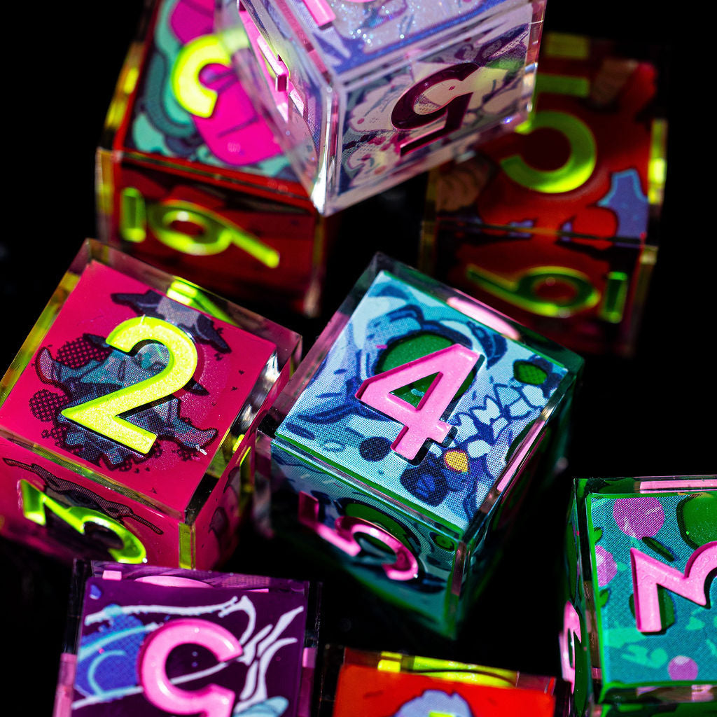 Dispel x Eat the Reich "Fluorescent Flesh" 4-Piece Iconic D6 Dice Set - Dispel Dice - Premium DnD Dice & Accessories # #