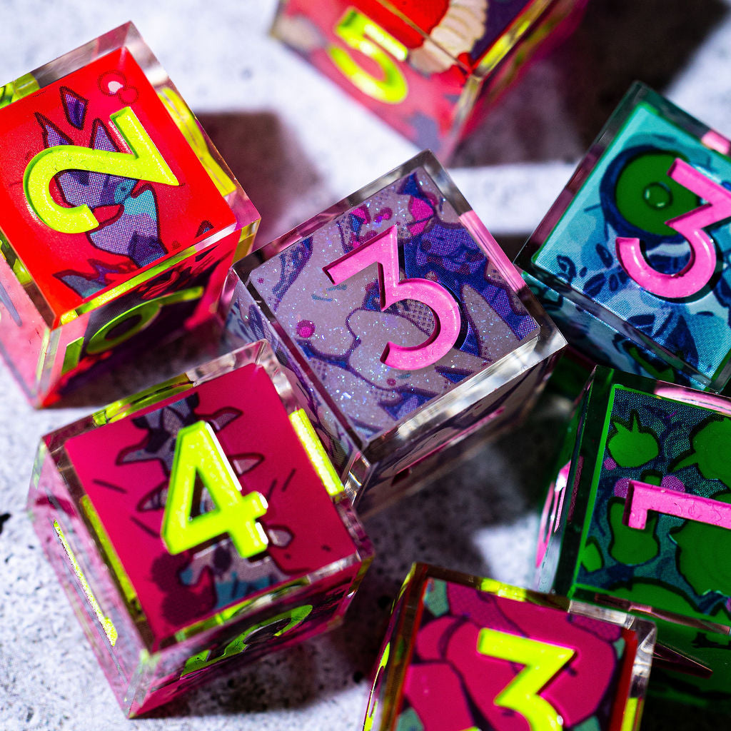 Dispel x Eat the Reich "Fluorescent Flesh" 4-Piece Iconic D6 Dice Set - Dispel Dice - Premium DnD Dice & Accessories # #