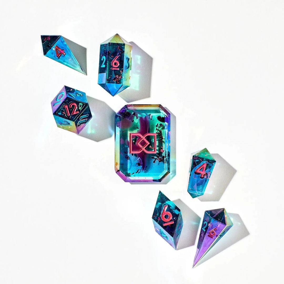 Fluorite Float 7-Piece Jewel Shaped Dice Set - Dispel Dice - Premium DnD Dice & Accessories