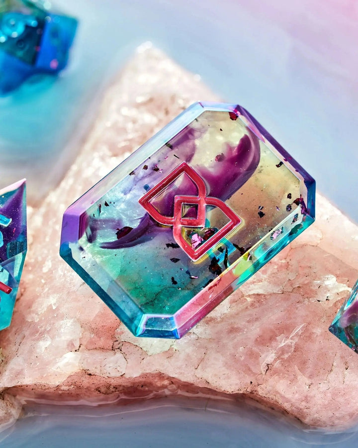 Fluorite Float 7-Piece Jewel Shaped Dice Set - Dispel Dice - Premium DnD Dice & Accessories