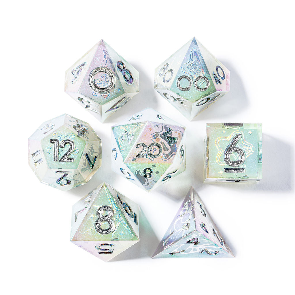 Quicksilver 7-Piece Iridescent Iconic Dice Set - Dispel Dice - Premium DnD Dice & Accessories # #