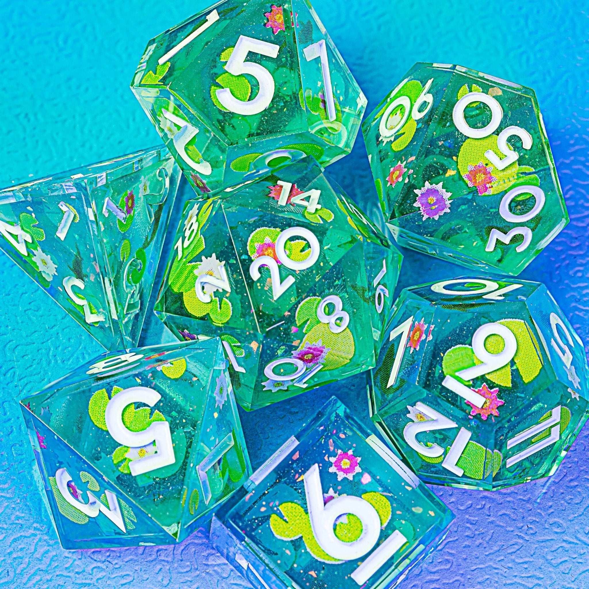 Koi Pond 7-Piece Sharp Edge Polyhedral Dice Set - Dispel Dice - Premium DnD Dice & Accessories