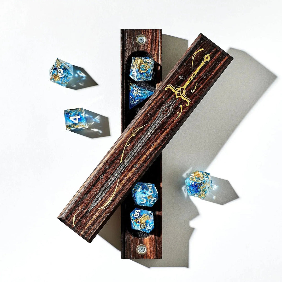 Long Sword Dice Vault in Macassar Ebony by Wyrmwood x Dispel - Dispel Dice - Premium DnD Dice & Accessories