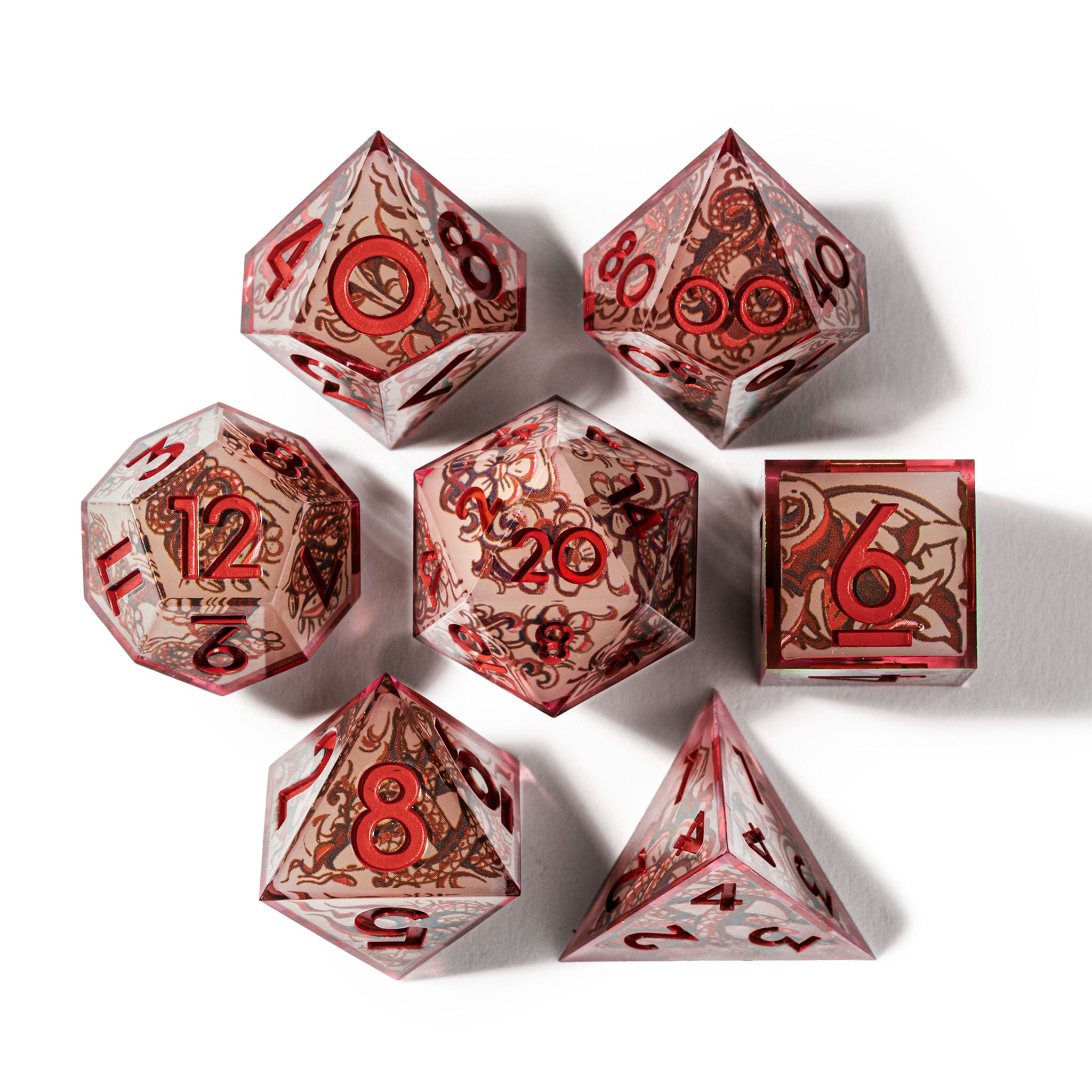 Red Jade 7-Piece Glow In The Dark Iconic Dice Set - Dispel Dice - Premium DnD Dice & Accessories # #