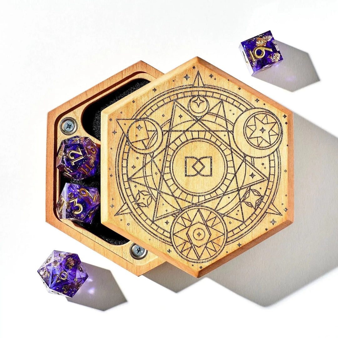 Magical Circle Tabletop Dice Vault in Cherry by Wyrmwood x Dispel - Dispel Dice - Premium DnD Dice & Accessories