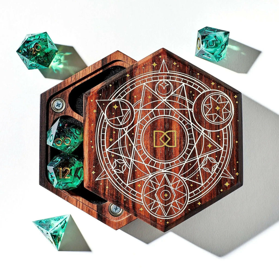 Magical Circle Tabletop Dice Vault in Macassar Ebony by Wyrmwood x Dispel - Dispel Dice - Premium DnD Dice & Accessories