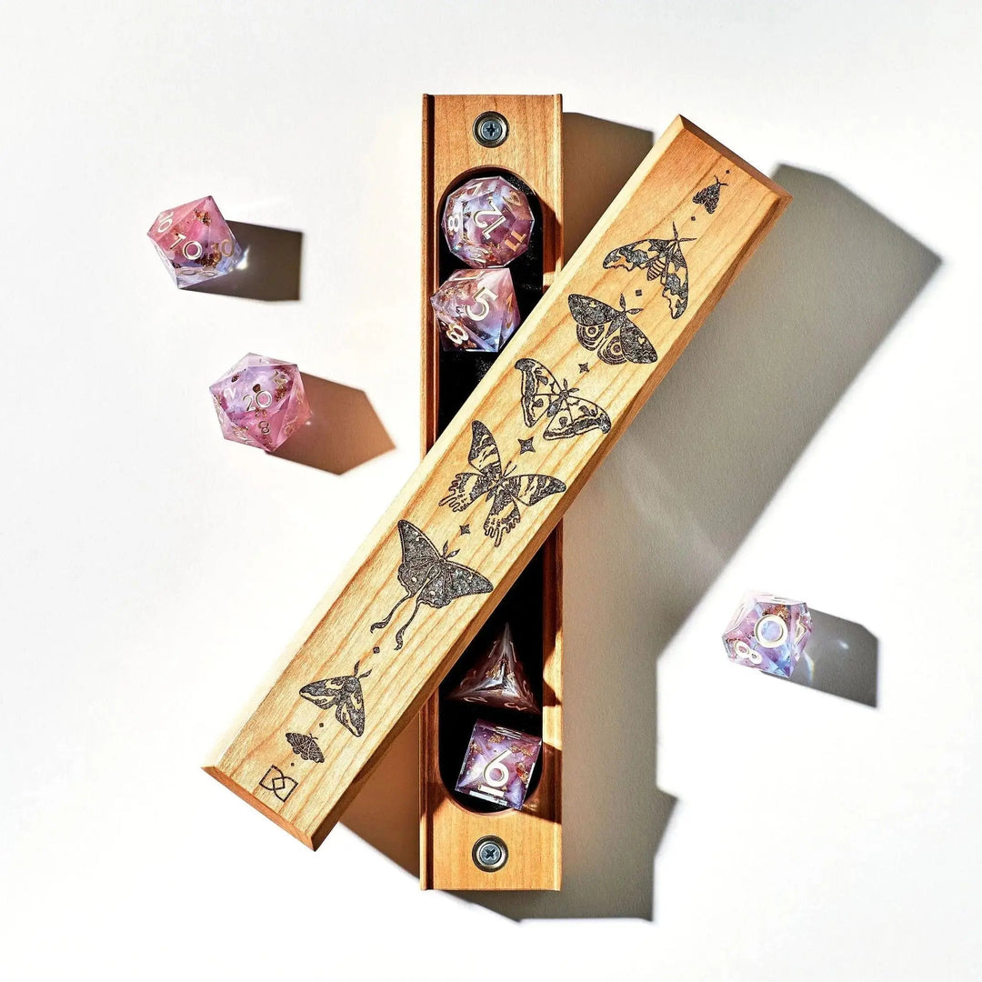Moths Dice Vault in Cherry by Wyrmwood x Dispel - Dispel Dice - Premium DnD Dice & Accessories