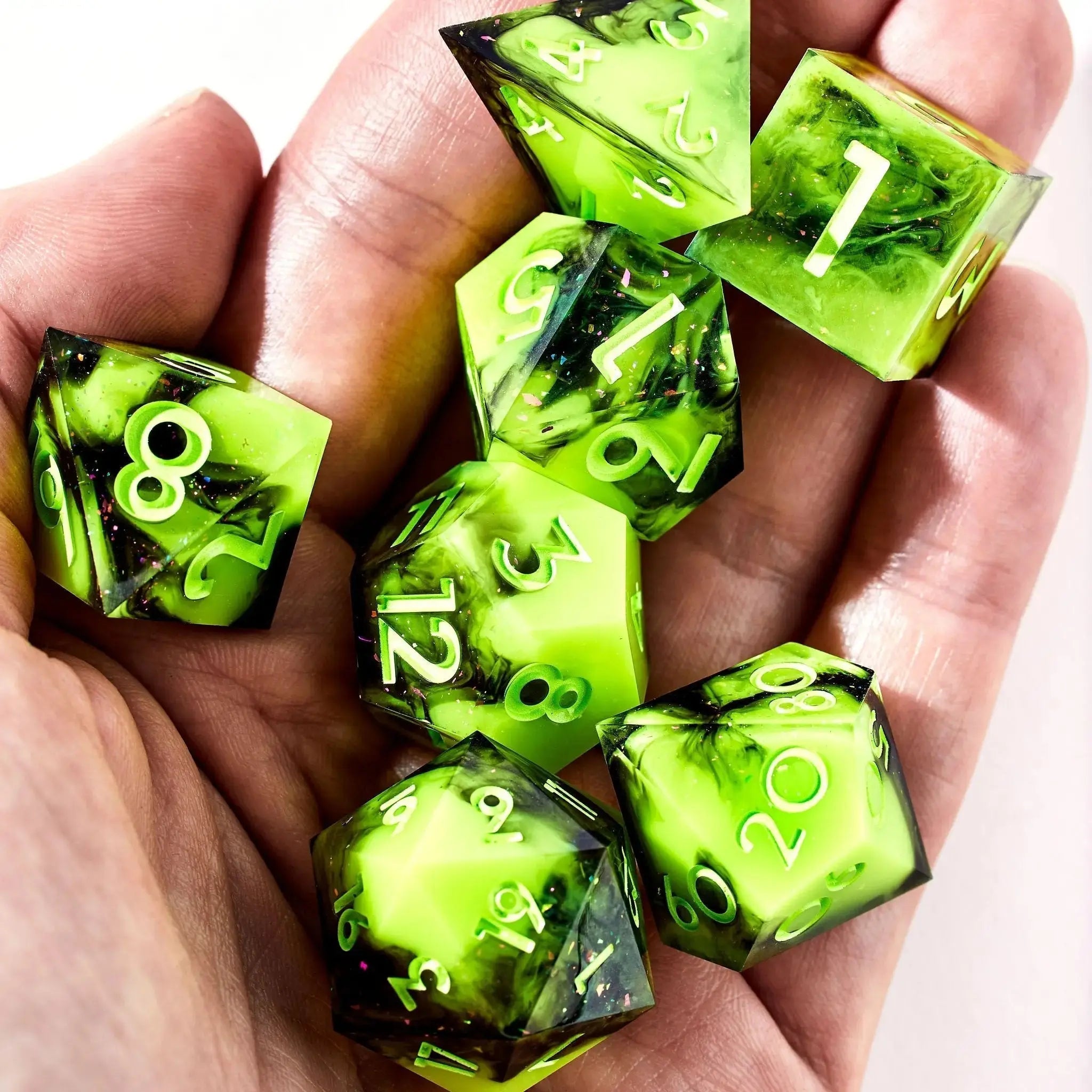 Neon Smoke 7-Piece Polyhedral Dice Set - Dispel Dice - Premium DnD Dice & Accessories