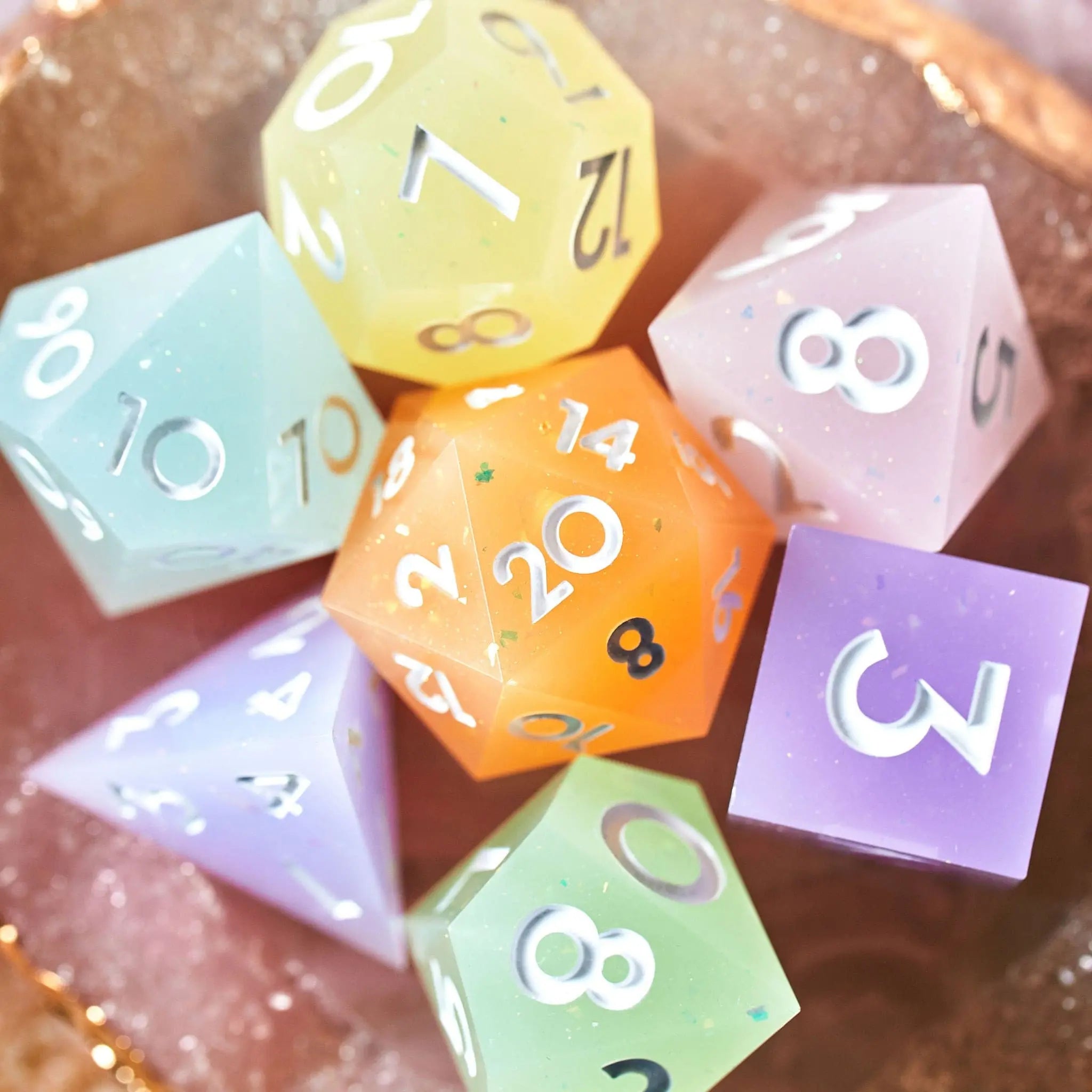 Rainbow Drops 7-Piece Multi-Colored Dice Set - Dispel Dice - Premium DnD Dice & Accessories