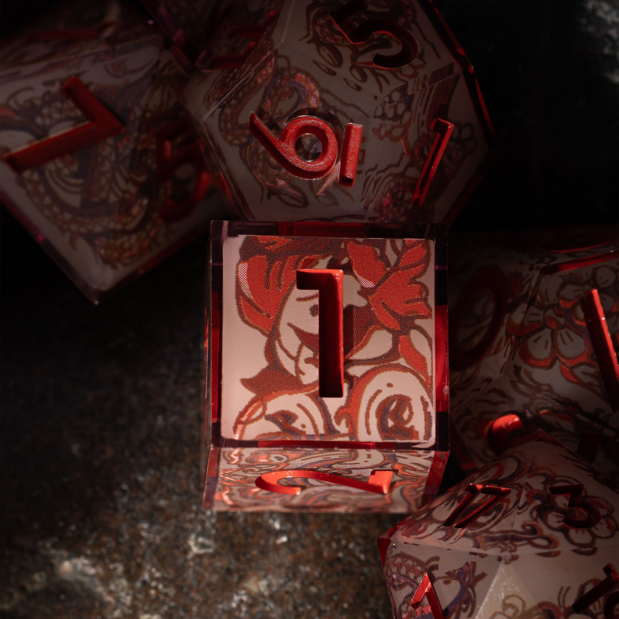 Red Jade 7-Piece Glow In The Dark Iconic Dice Set - Dispel Dice - Premium DnD Dice & Accessories # #