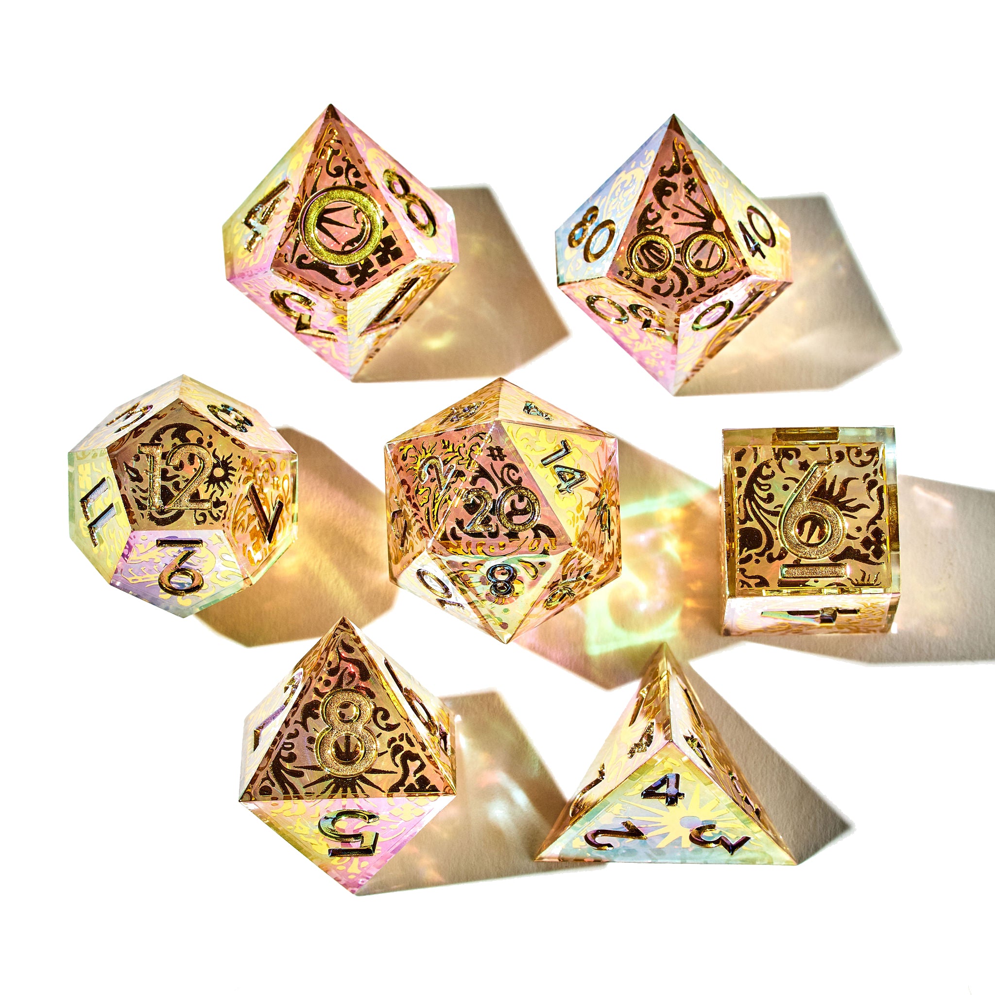 Sacred Flame 7-Piece Iconic Iridescent Dice Set