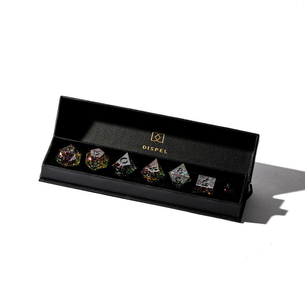 CMYK Dark 7-Piece Polyhedral Dice Set - Dispel Dice - Premium DnD Dice & Accessories # #