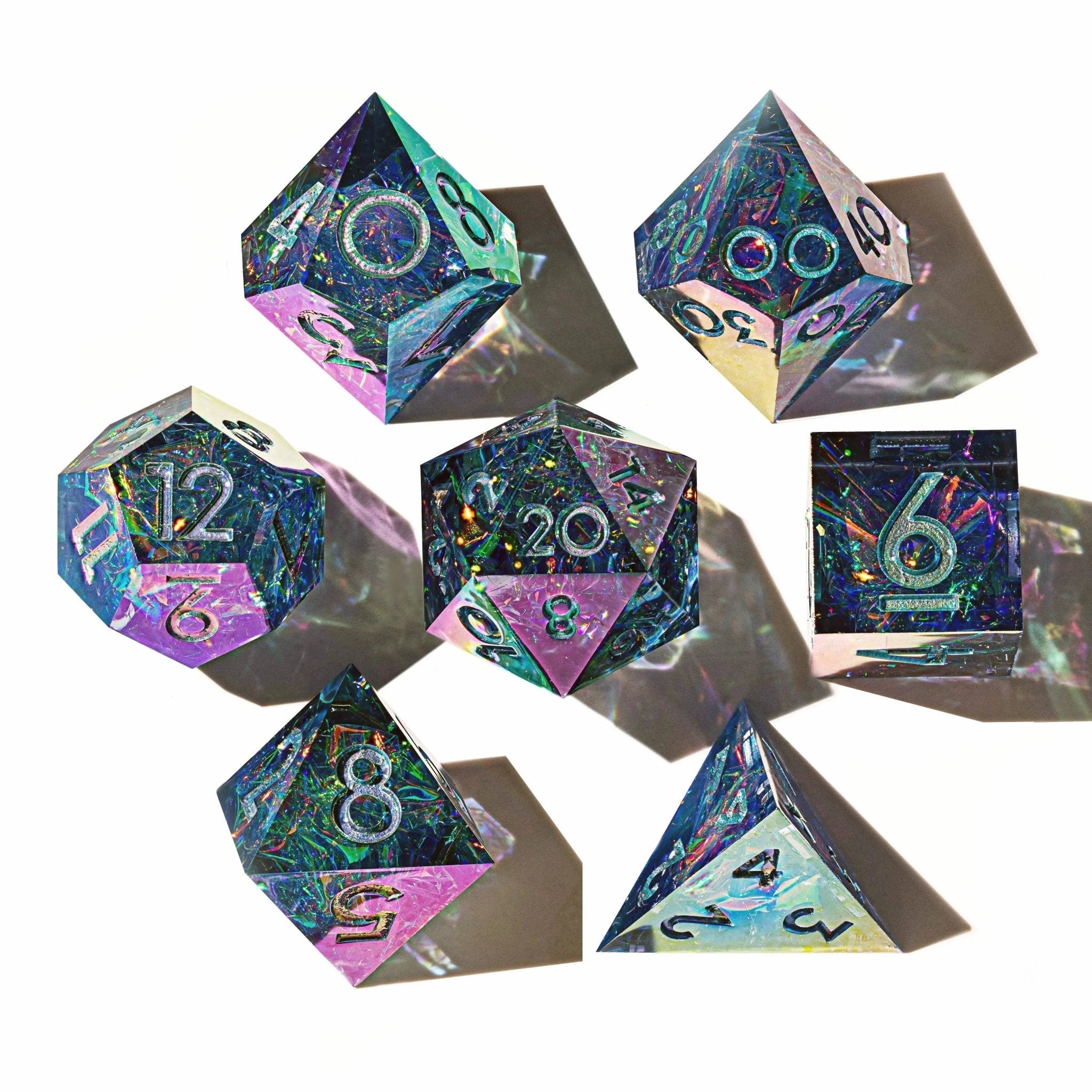Unnecessary Feelings 7-Piece Iridescent Polyhedral Dice Set - Dispel Dice - Premium DnD Dice & Accessories