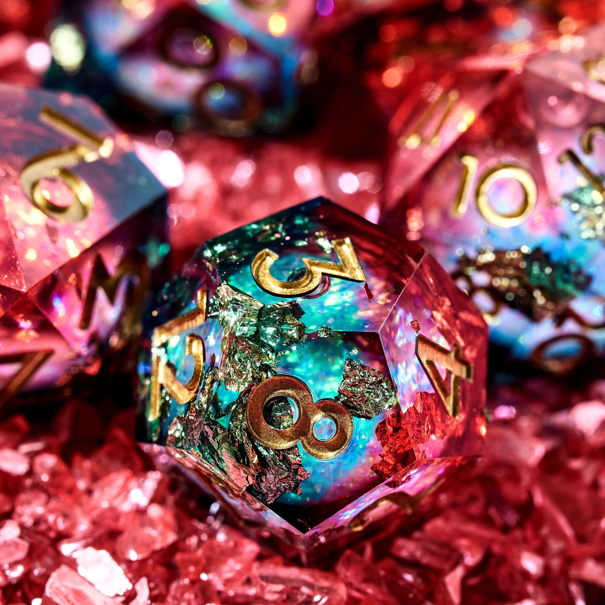 Vermillion & Cyan 7-Piece Liquid Core Dice Set - Dispel Dice - Premium DnD Dice & Accessories # #