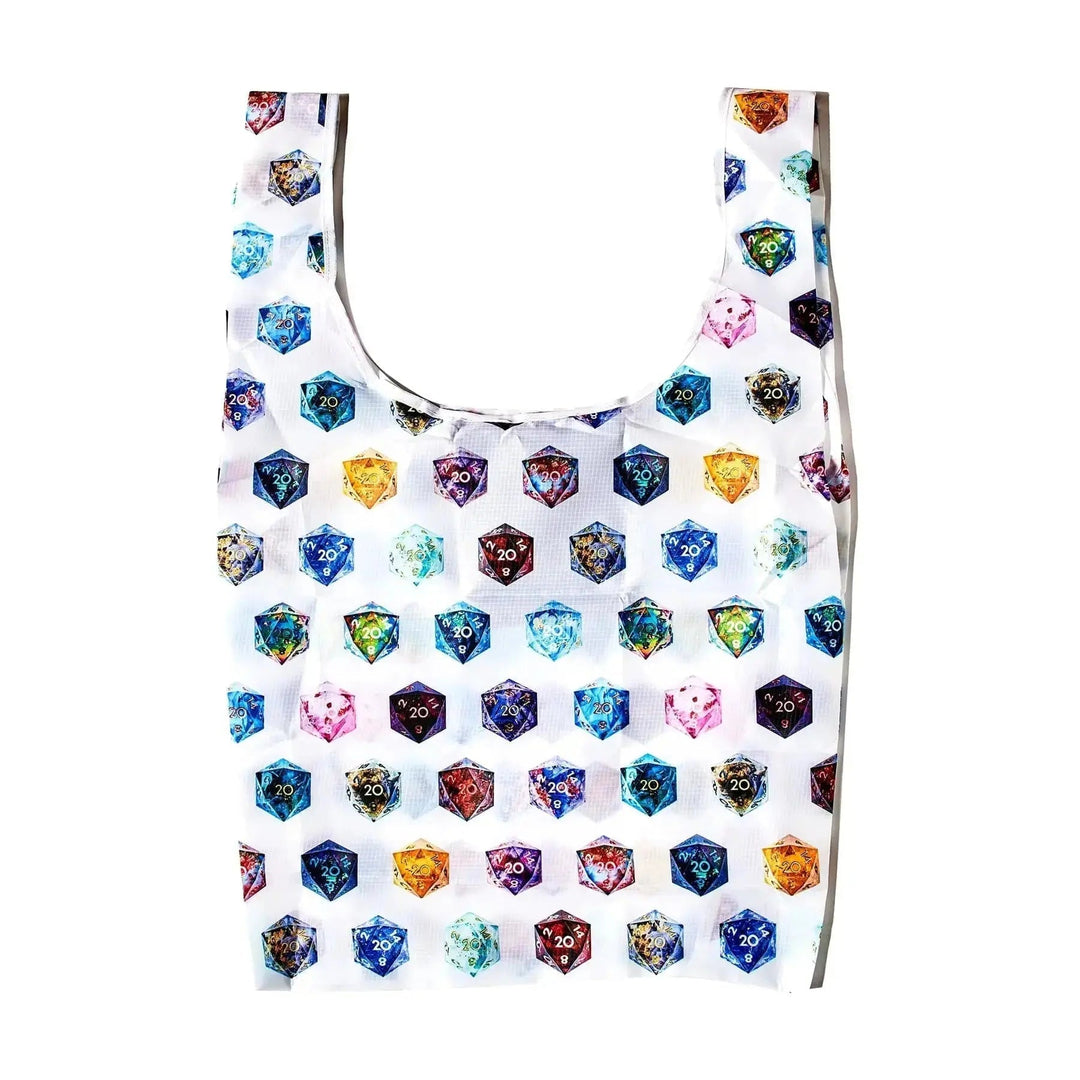 White D20 Reusable Shopping Tote Bag - Dispel Dice - Premium DnD Dice & Accessories