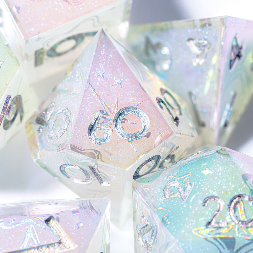 Quicksilver 7-Piece Iridescent Iconic Dice Set - Dispel Dice - Premium DnD Dice & Accessories # #