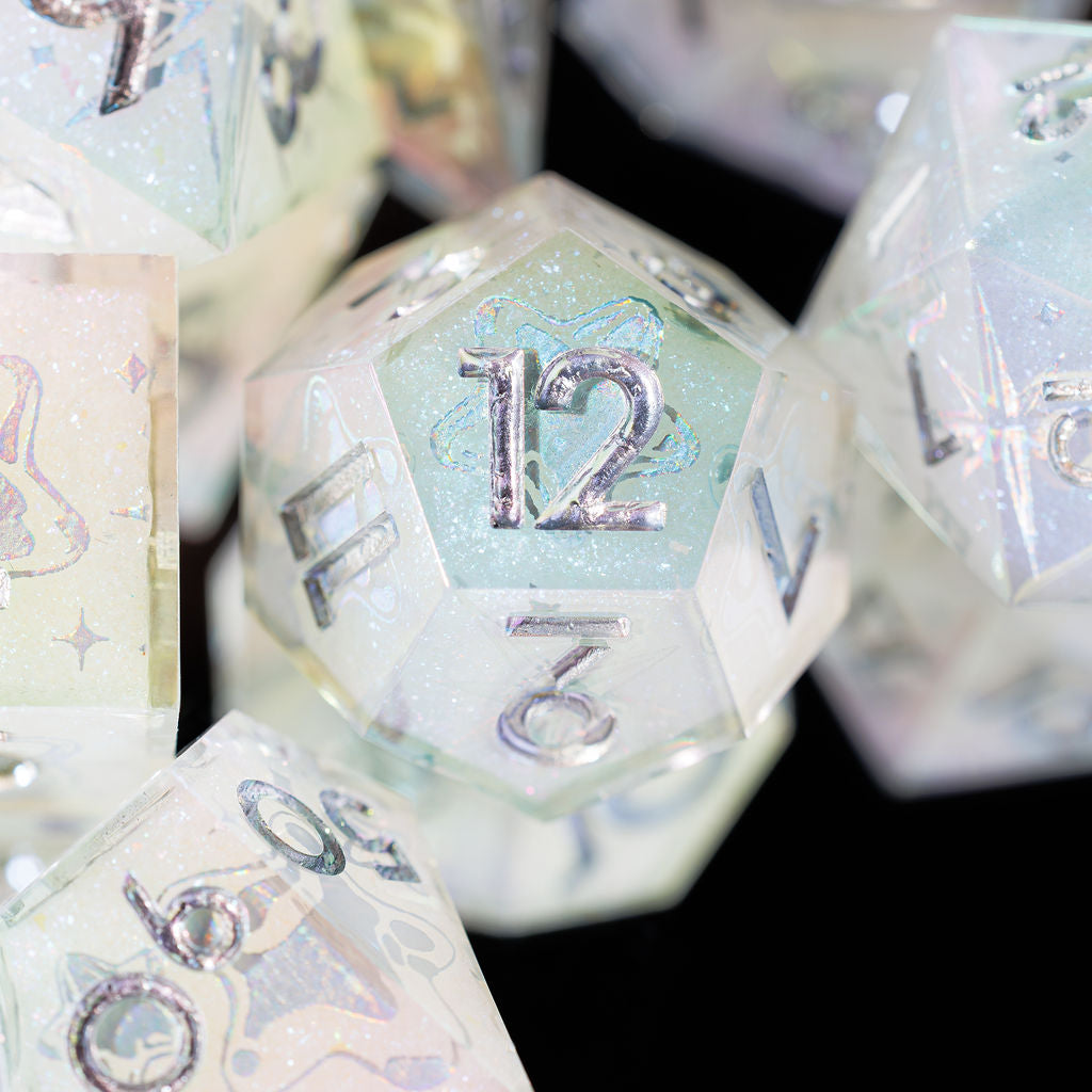 Quicksilver 7-Piece Iridescent Iconic Dice Set - Dispel Dice - Premium DnD Dice & Accessories # #