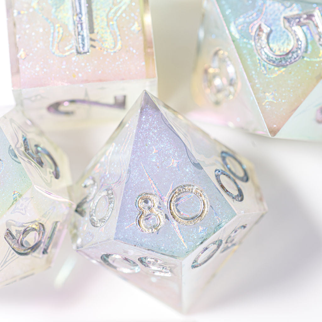 Quicksilver 7-Piece Iridescent Iconic Dice Set - Dispel Dice - Premium DnD Dice & Accessories # #