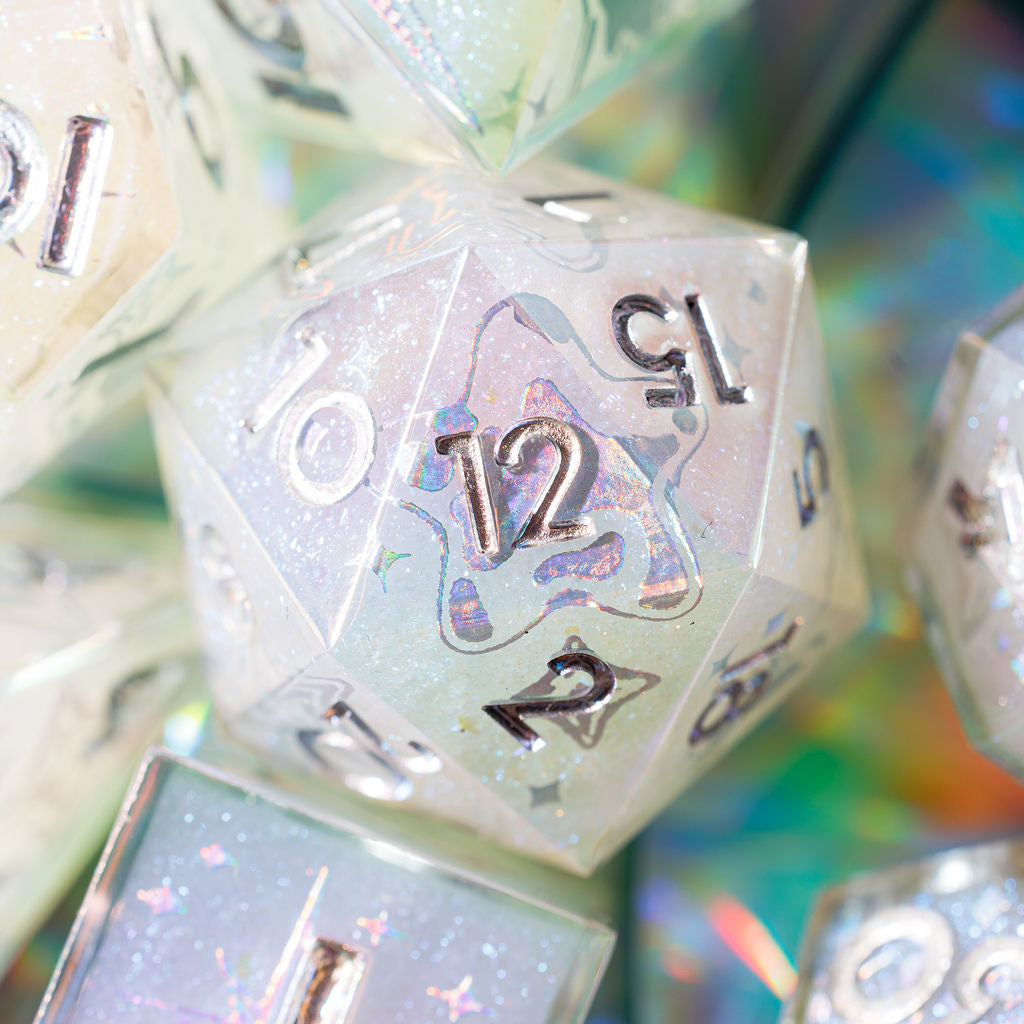 Quicksilver 7-Piece Iridescent Iconic Dice Set - Dispel Dice - Premium DnD Dice & Accessories # #