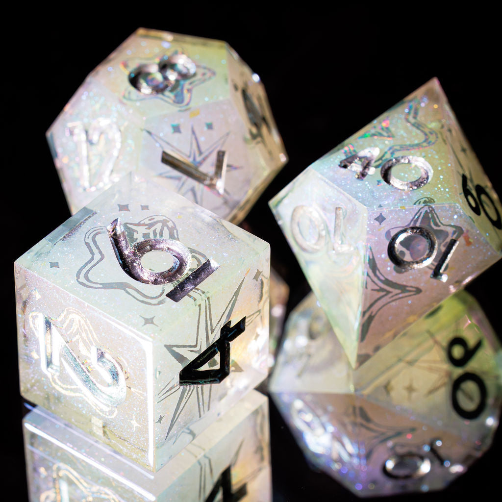 Quicksilver 7-Piece Iridescent Iconic Dice Set - Dispel Dice - Premium DnD Dice & Accessories # #