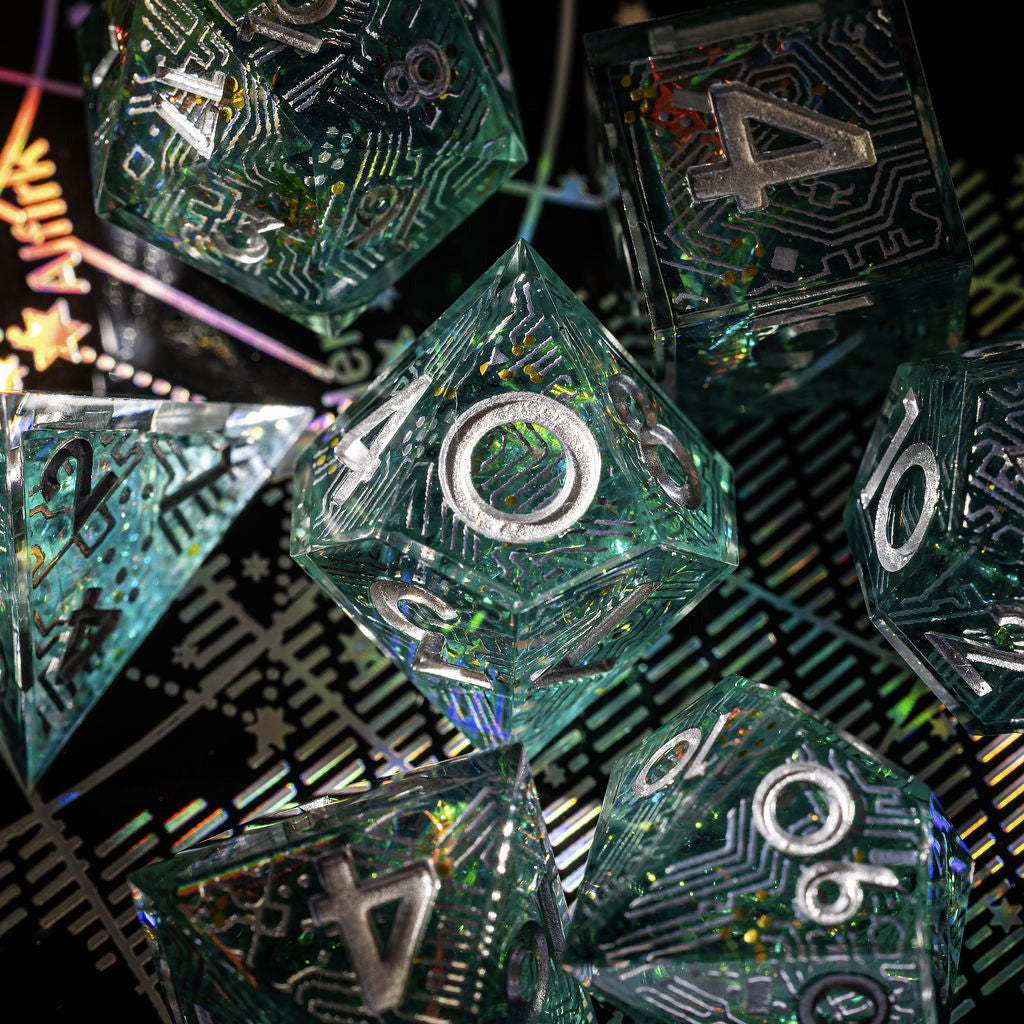 Electronic Dreams 7-Piece Iconic Dice Set