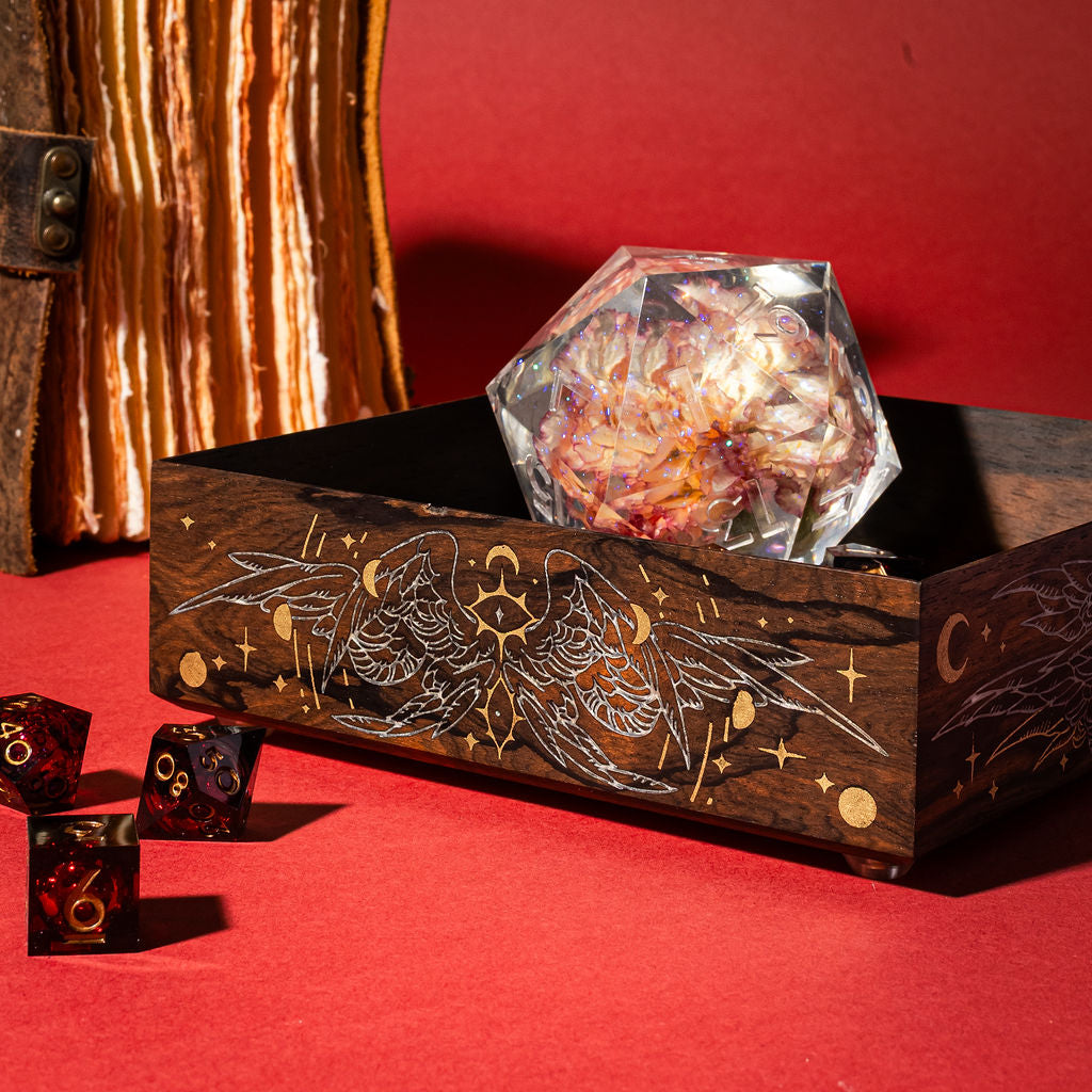 Dispel Dice x Laserox "Be Not Afraid" Dice Tray in Zircote Wood