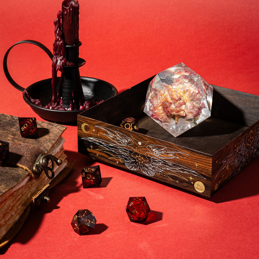 Dispel Dice x Laserox "Be Not Afraid" Dice Tray in Zircote Wood