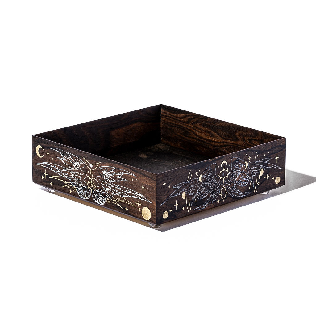 Dispel Dice x Laserox "Be Not Afraid" Dice Tray in Zircote Wood