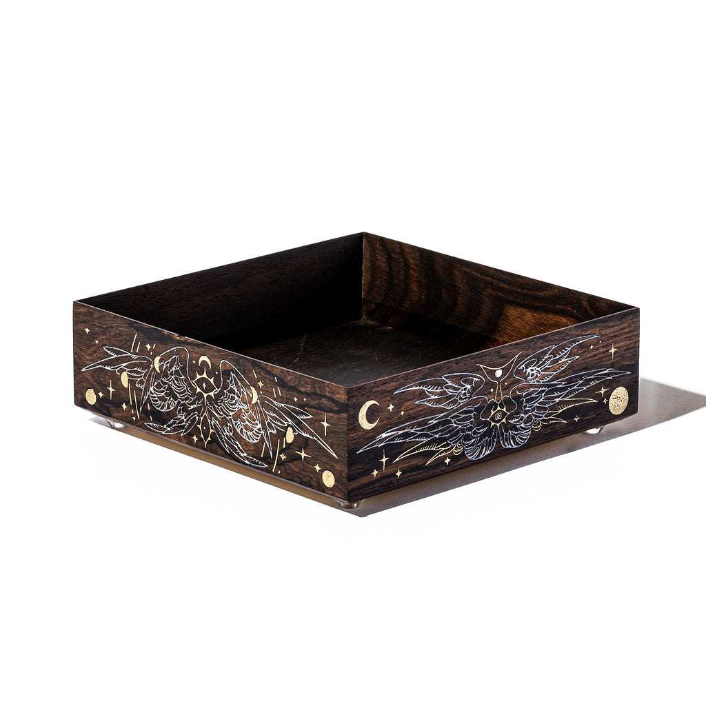 Dispel Dice x Laserox "Be Not Afraid" Dice Tray in Zircote Wood