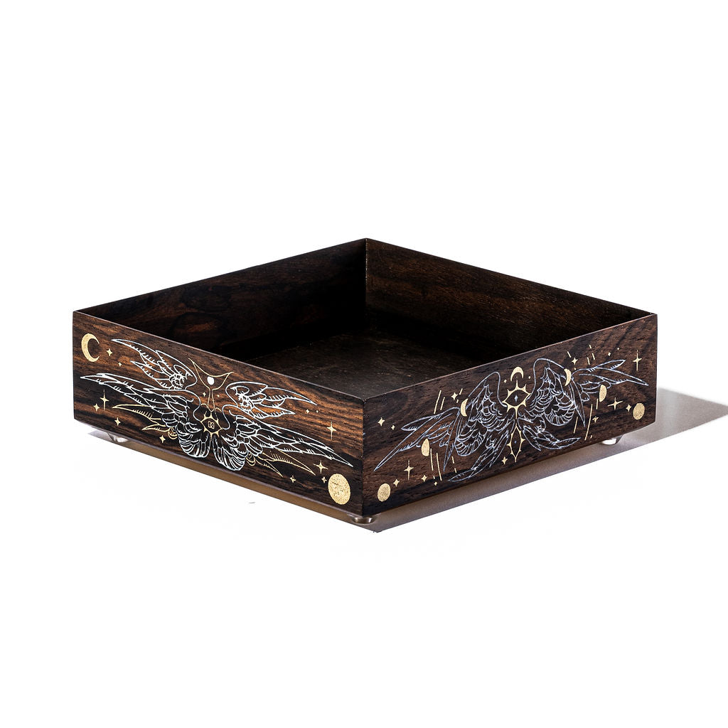 Dispel Dice x Laserox "Be Not Afraid" Dice Tray in Zircote Wood