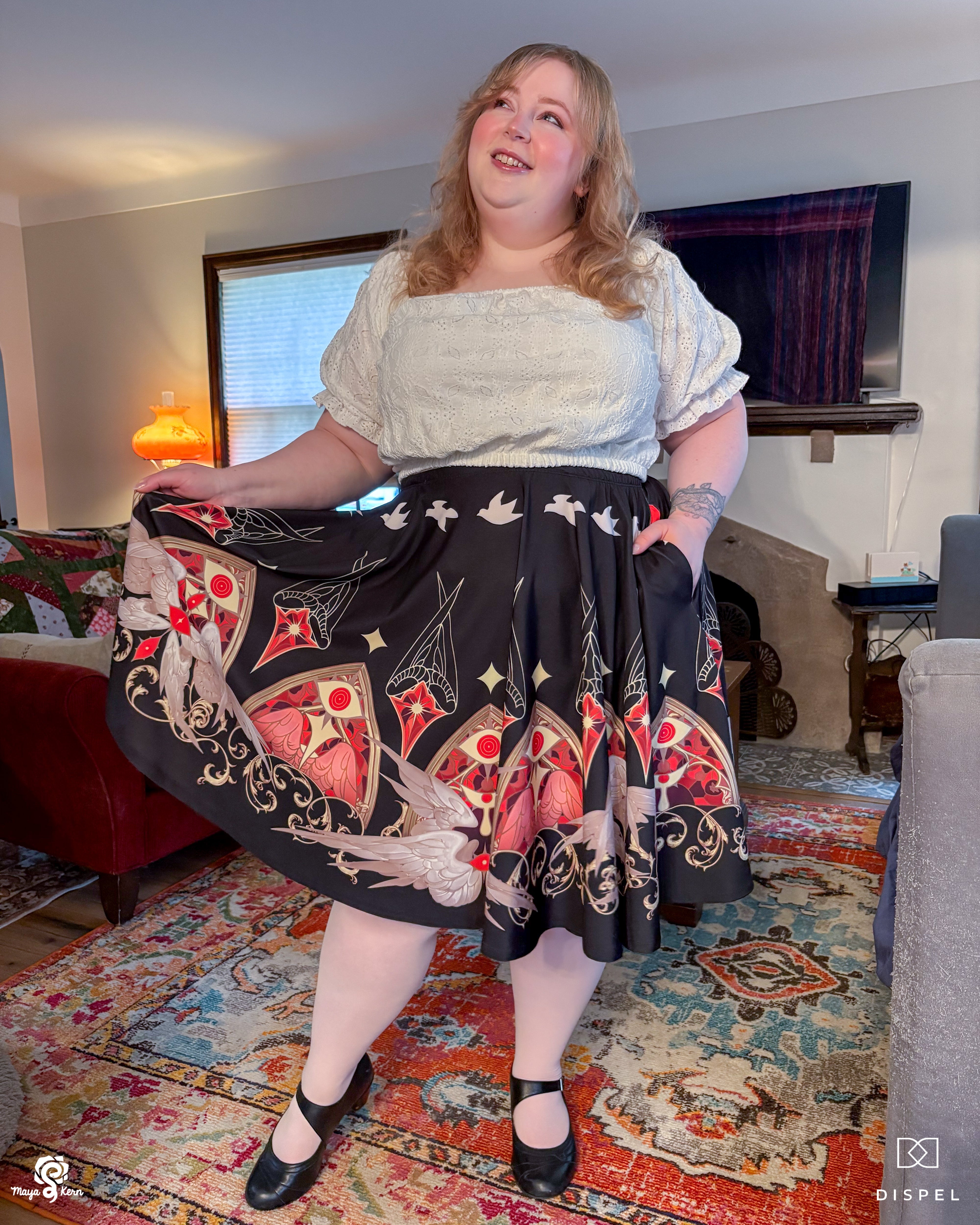 COLLAB: Dispel Dice Be Not Afraid Midi Skirt