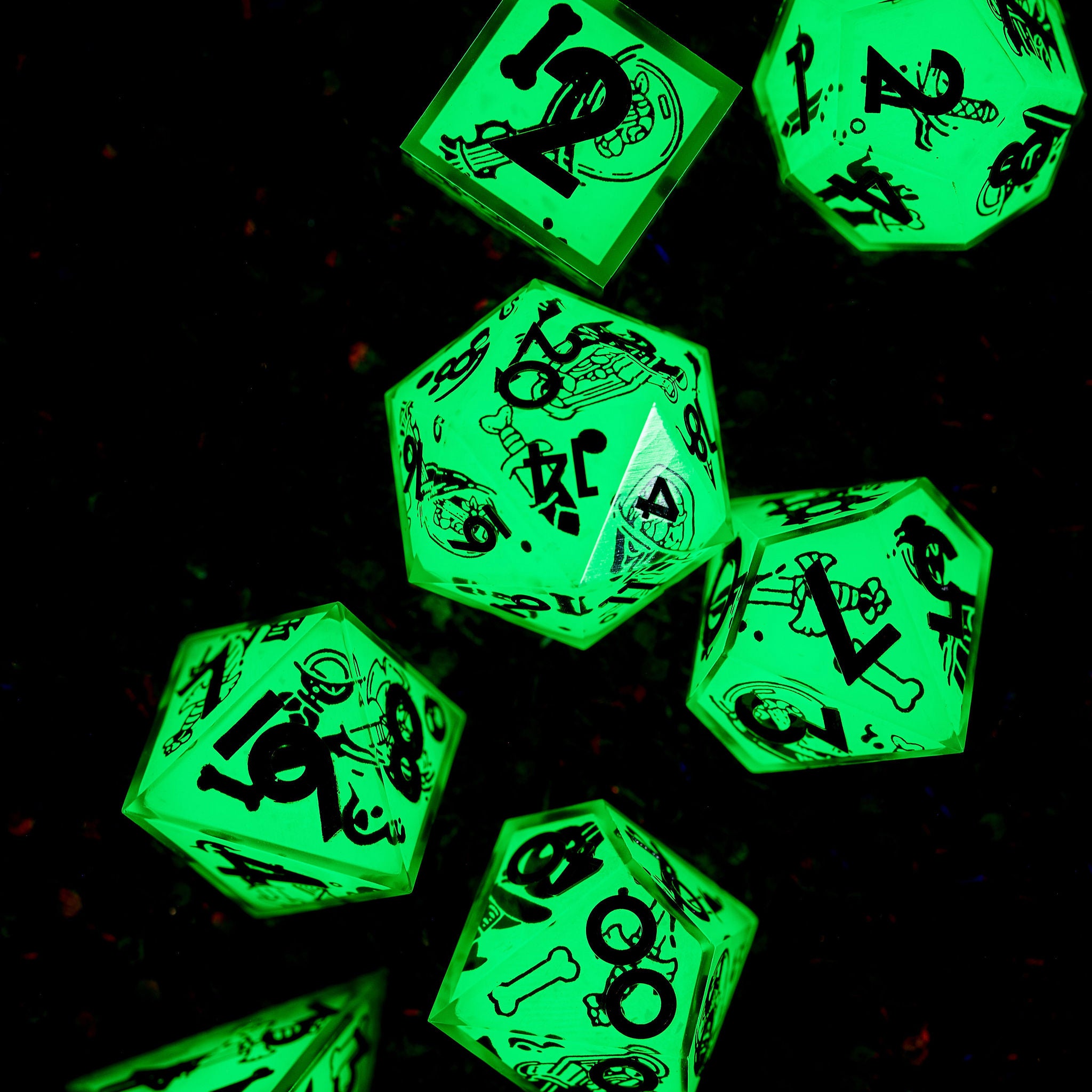 Death By Ooze 7-Piece Iconic Glow in the Dark Dice Set