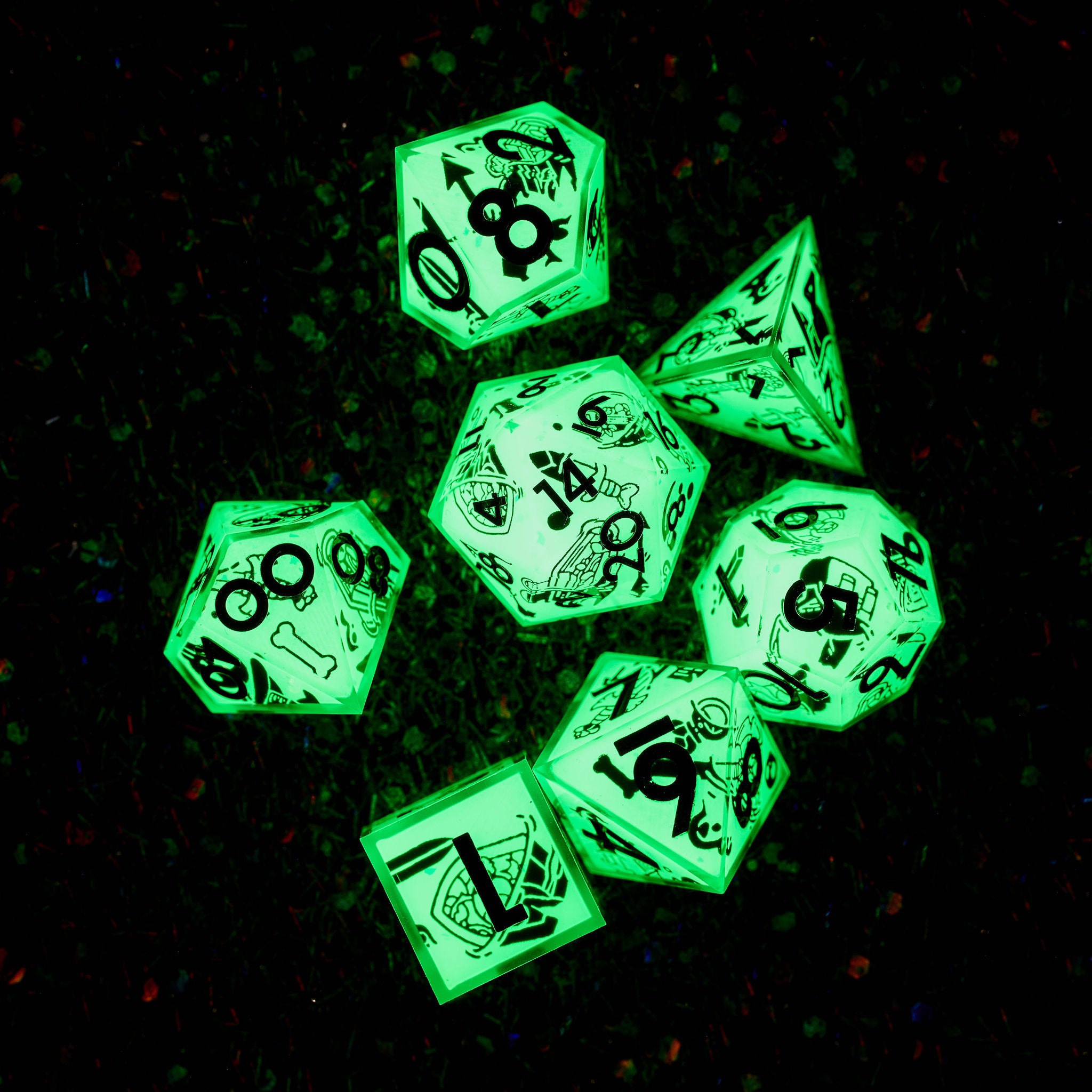 Death By Ooze 7-Piece Iconic Glow in the Dark Dice Set