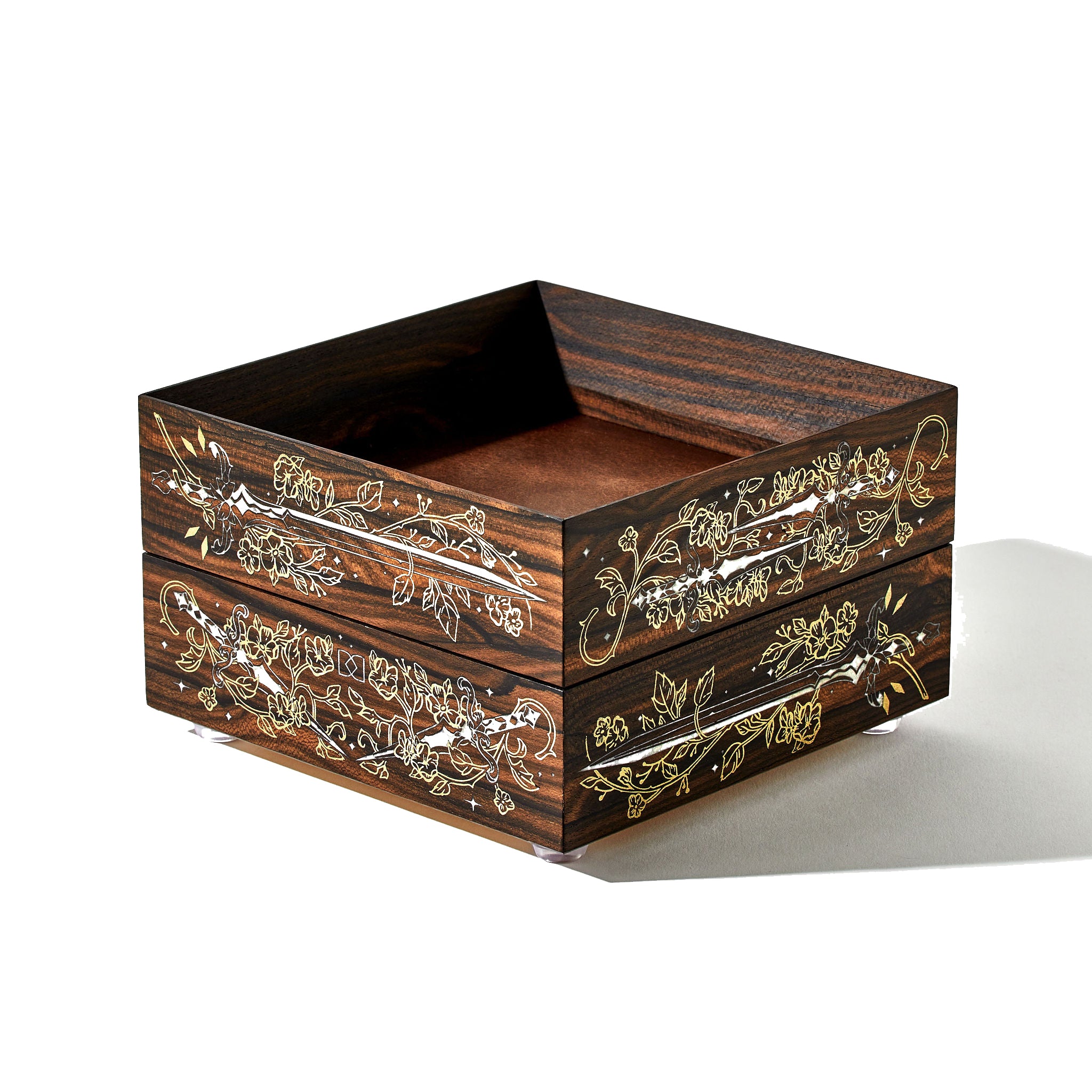 Dispel Dice x LaserOx "Swords & Roses" Dice Tray in Ziricote Wood