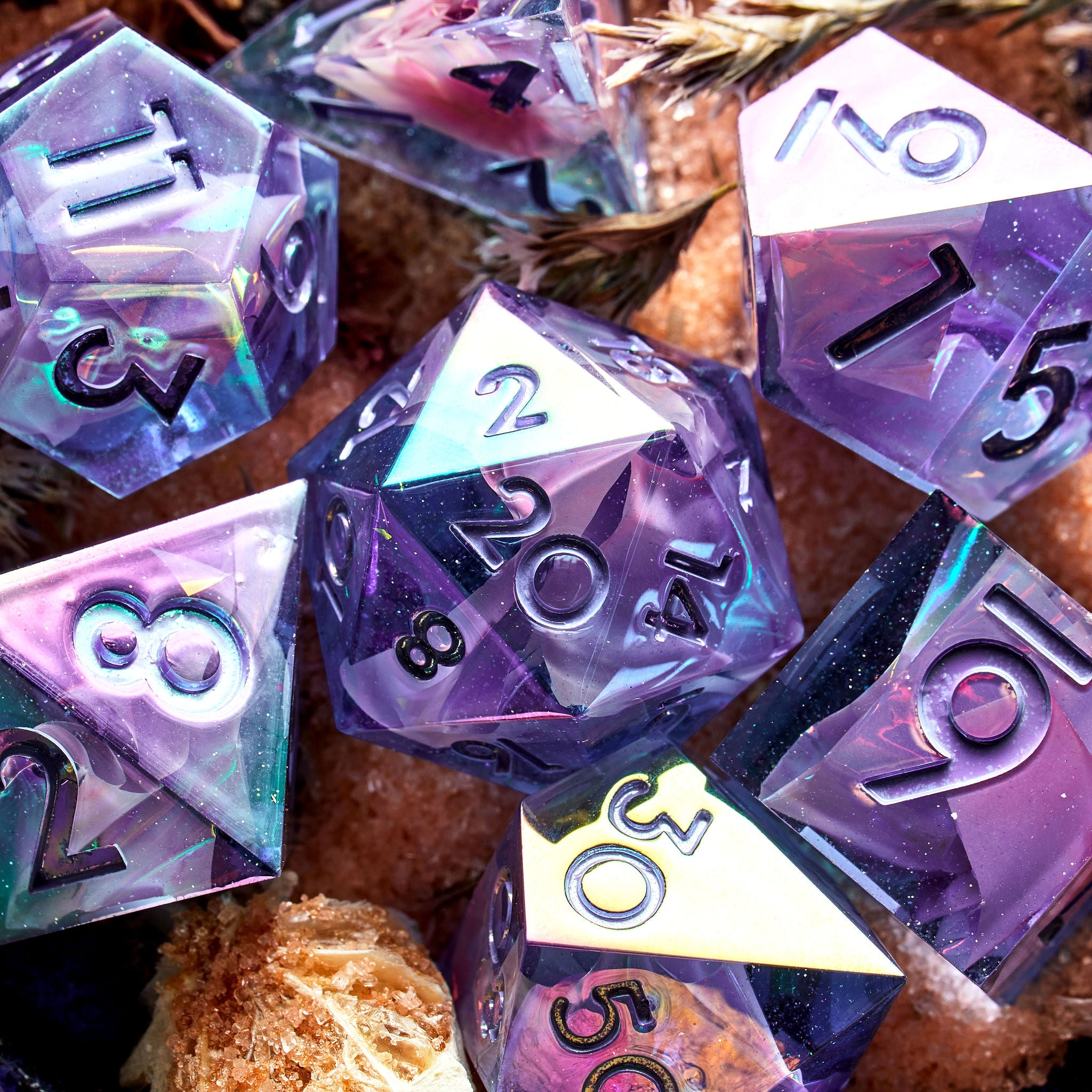 Crystalline Wings 7-Piece Iridescent Dice Set - Dispel Dice - Premium DnD Dice & Accessories
